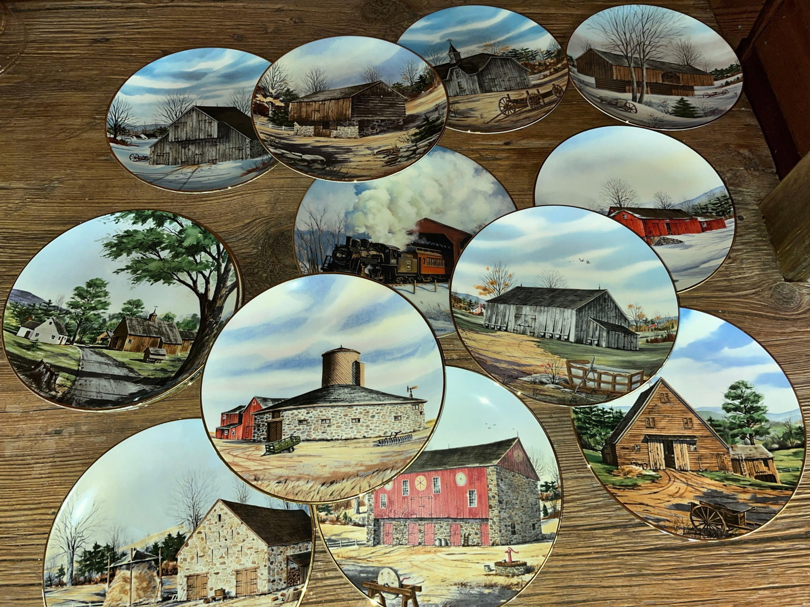 Set 12 Franciscan Porc. Vanishing Barn Plates (1 of 7)