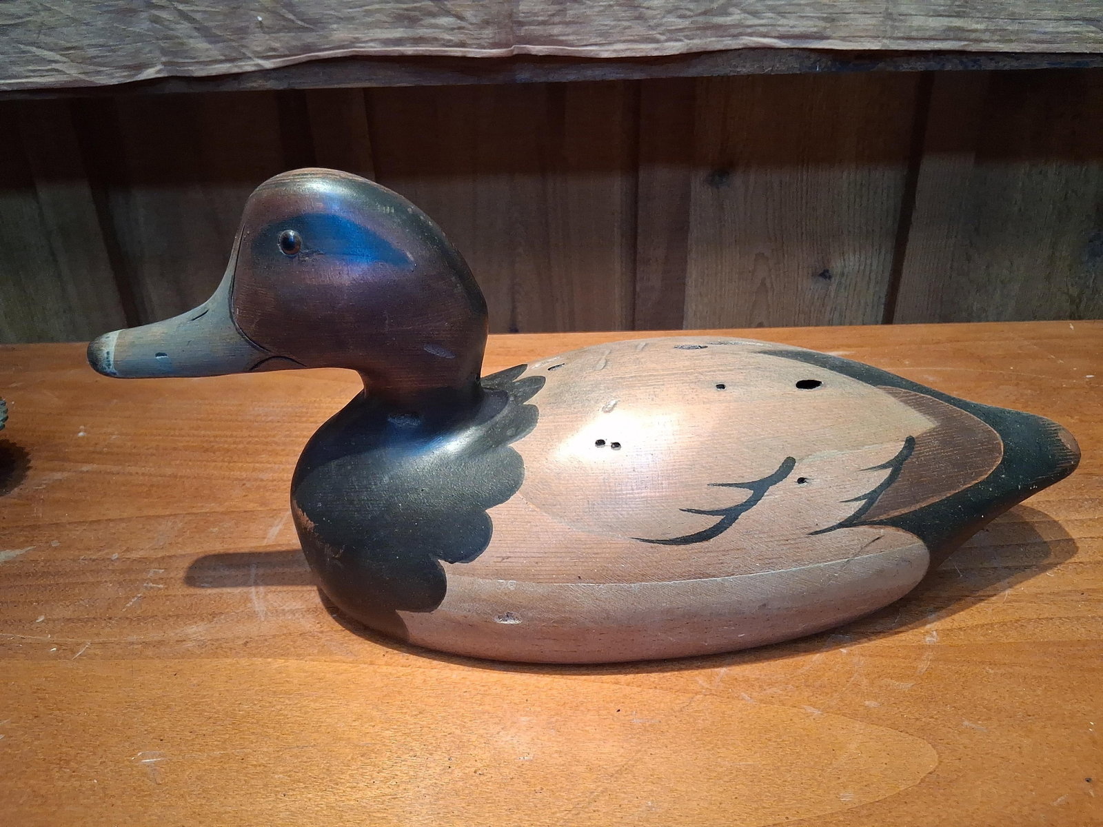 Tom Taber Painted & Carved Redhead Drake Decoy (1 of 6)
