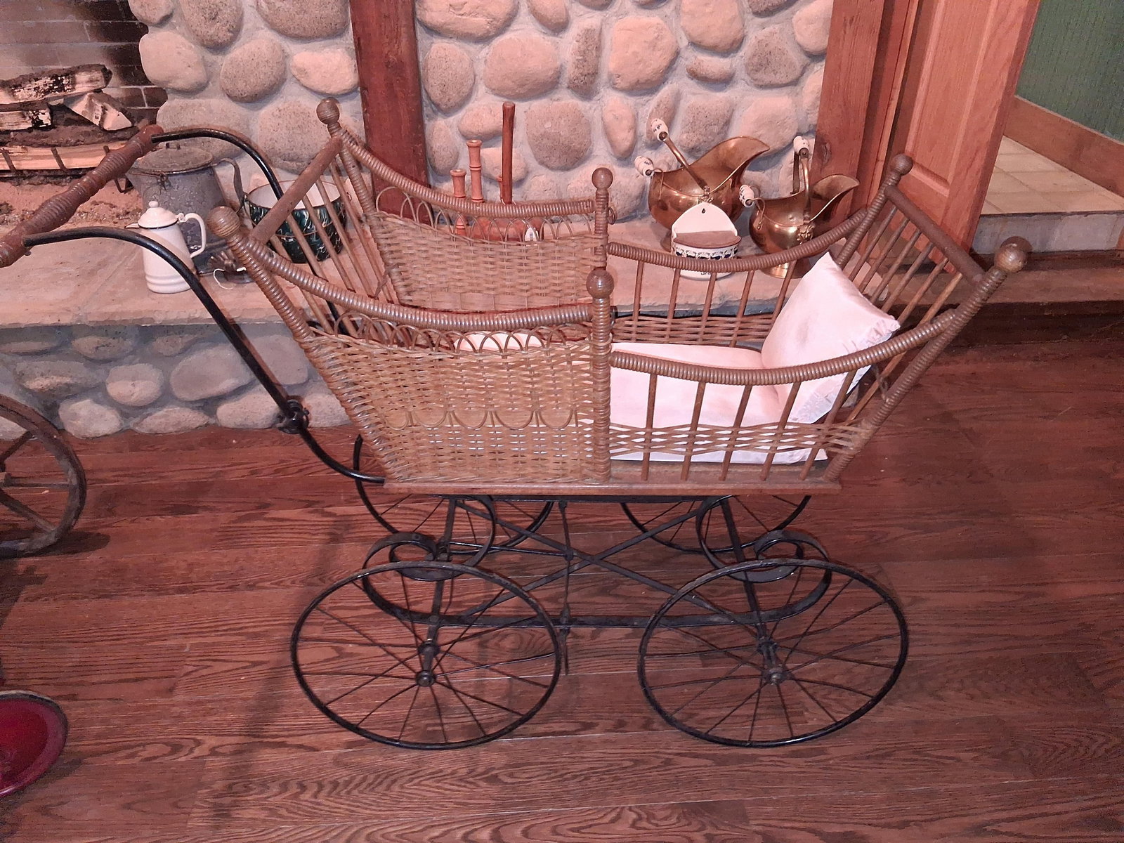 Victorian Style Wicker Baby Carriage w/ Iron Frame (1 of 8)