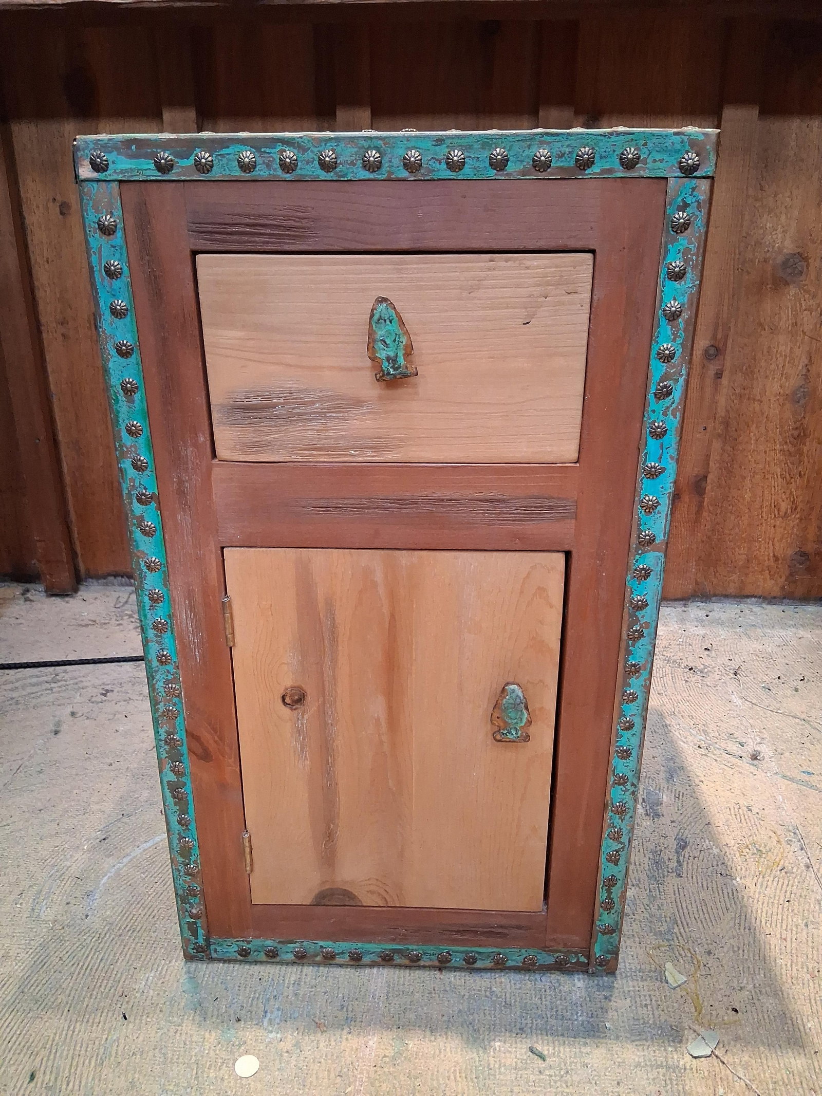 Mexican Turquoise Verdigris Wood Nightstand (1 of 6)