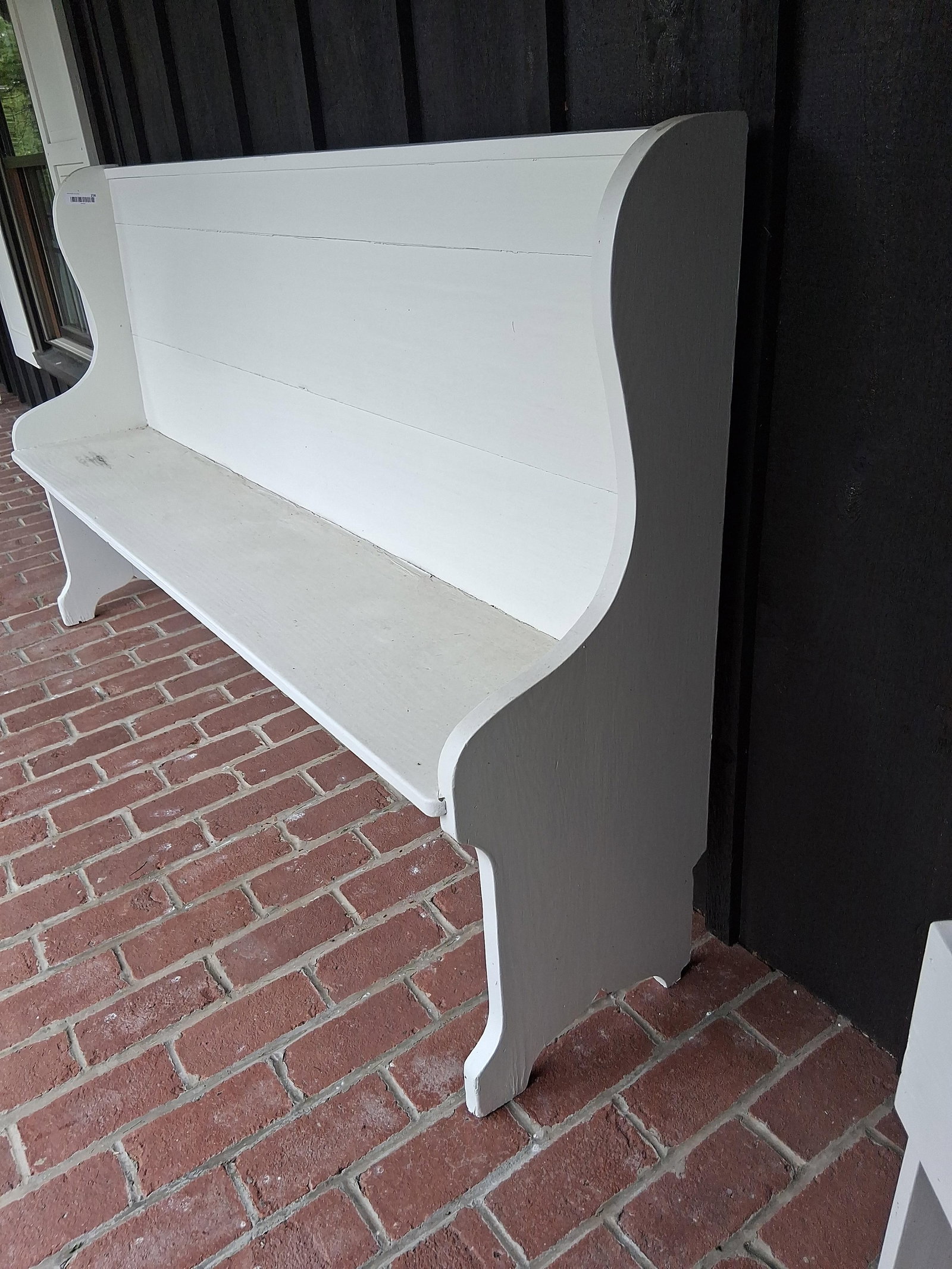 Farmhouse White Painted High Back Settle Bench - 2