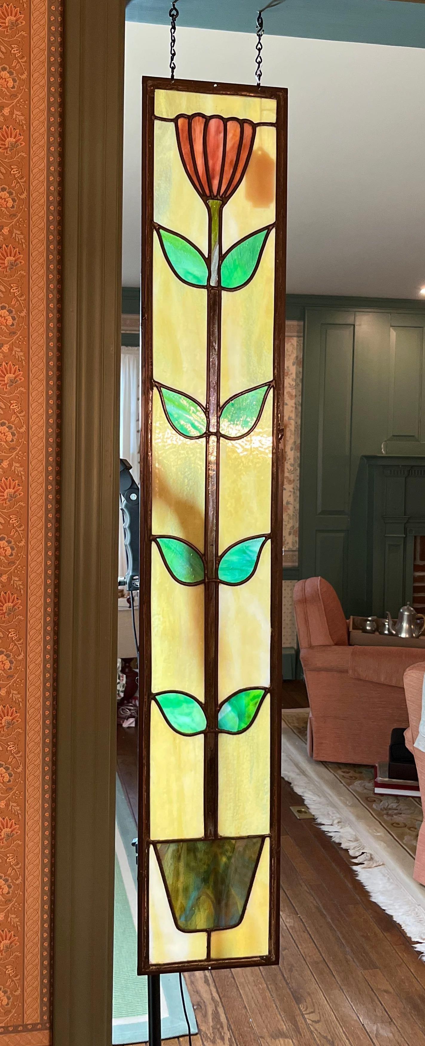 Arts and Crafts Floral Stained Glass Sidelight Panel (1 of 4)
