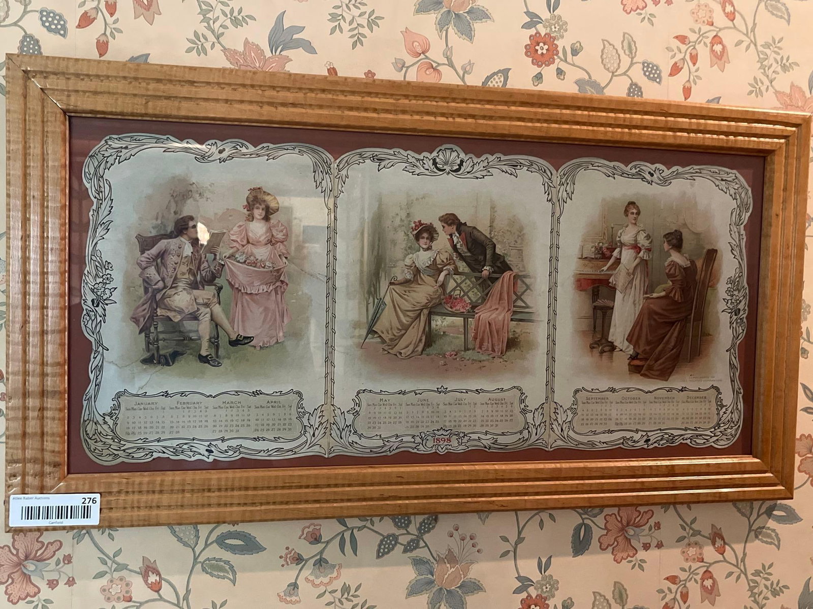 1898 Youth's Companion Chromolithograph Calendar: This 1898 chromolithograph calendar was produced as a promotional item for the American periodical The Youth's Companion. The work is composed of three distinct panels featuring idealized vignettes