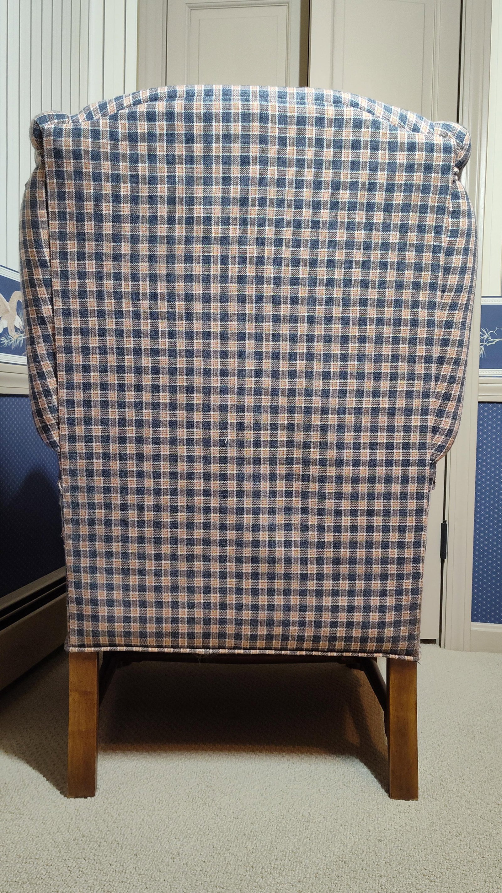 Colonial Revival Check Pattern Wingback Armchair - 5