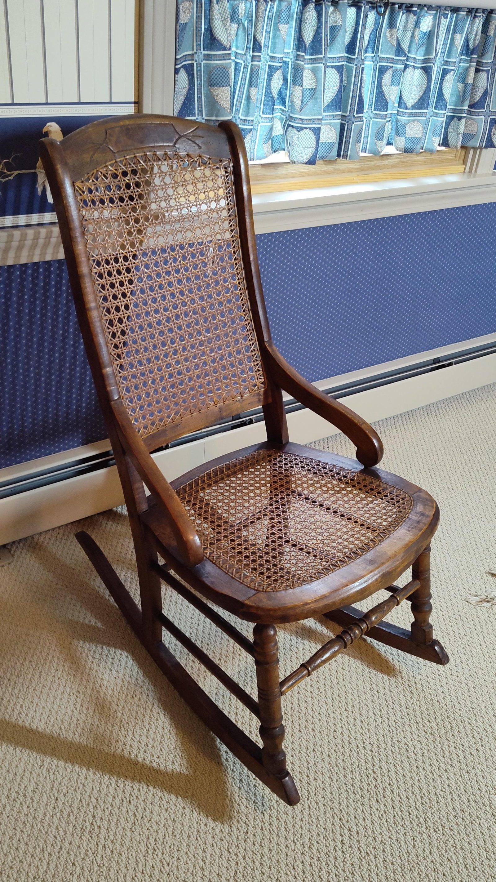 Late Victorian Walnut Stained Cane Rocking Chair (1 of 4)