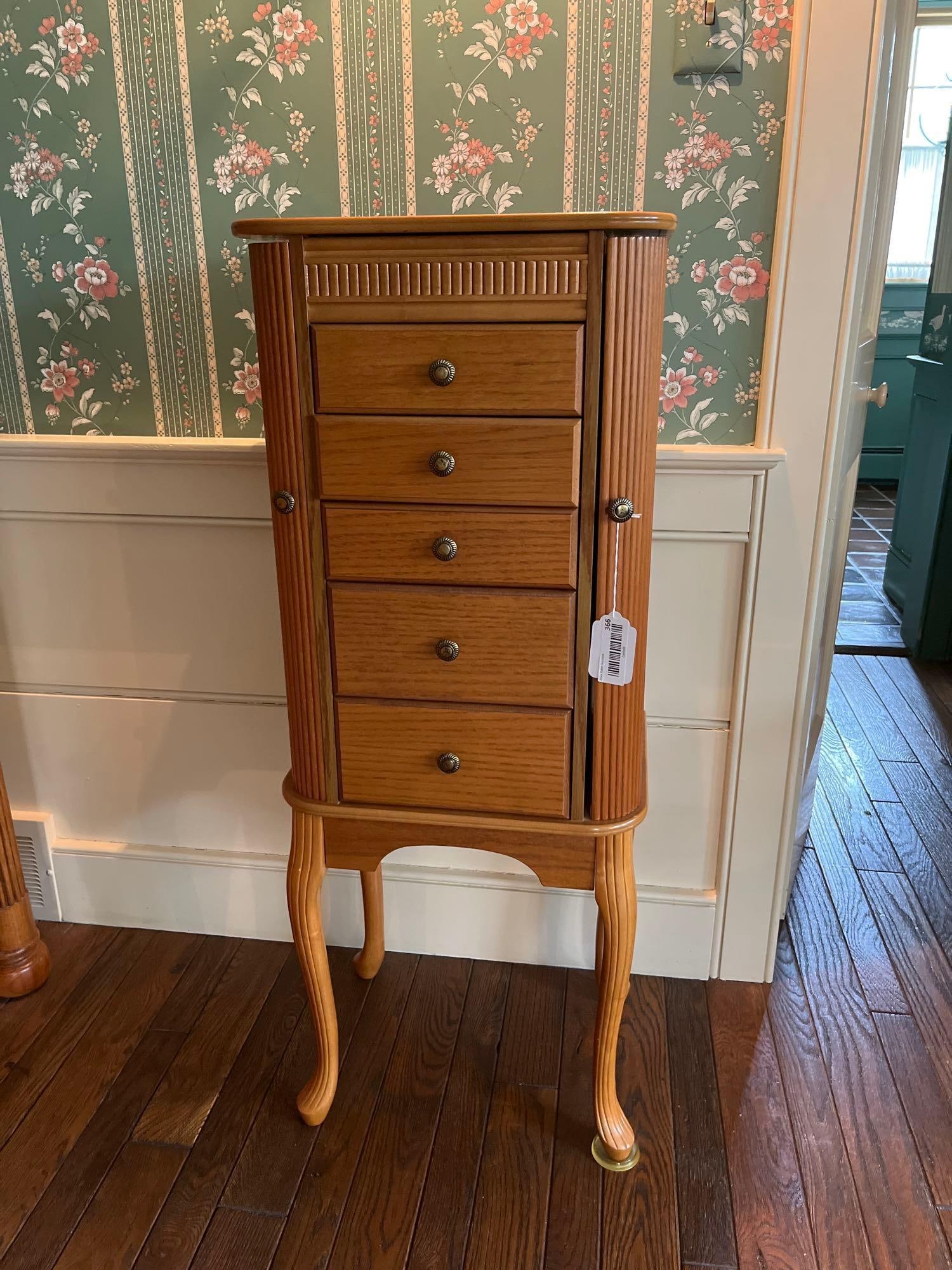 Queen Anne Oak Jewelry Armoire w/ Reeded Pilasters (1 of 5)