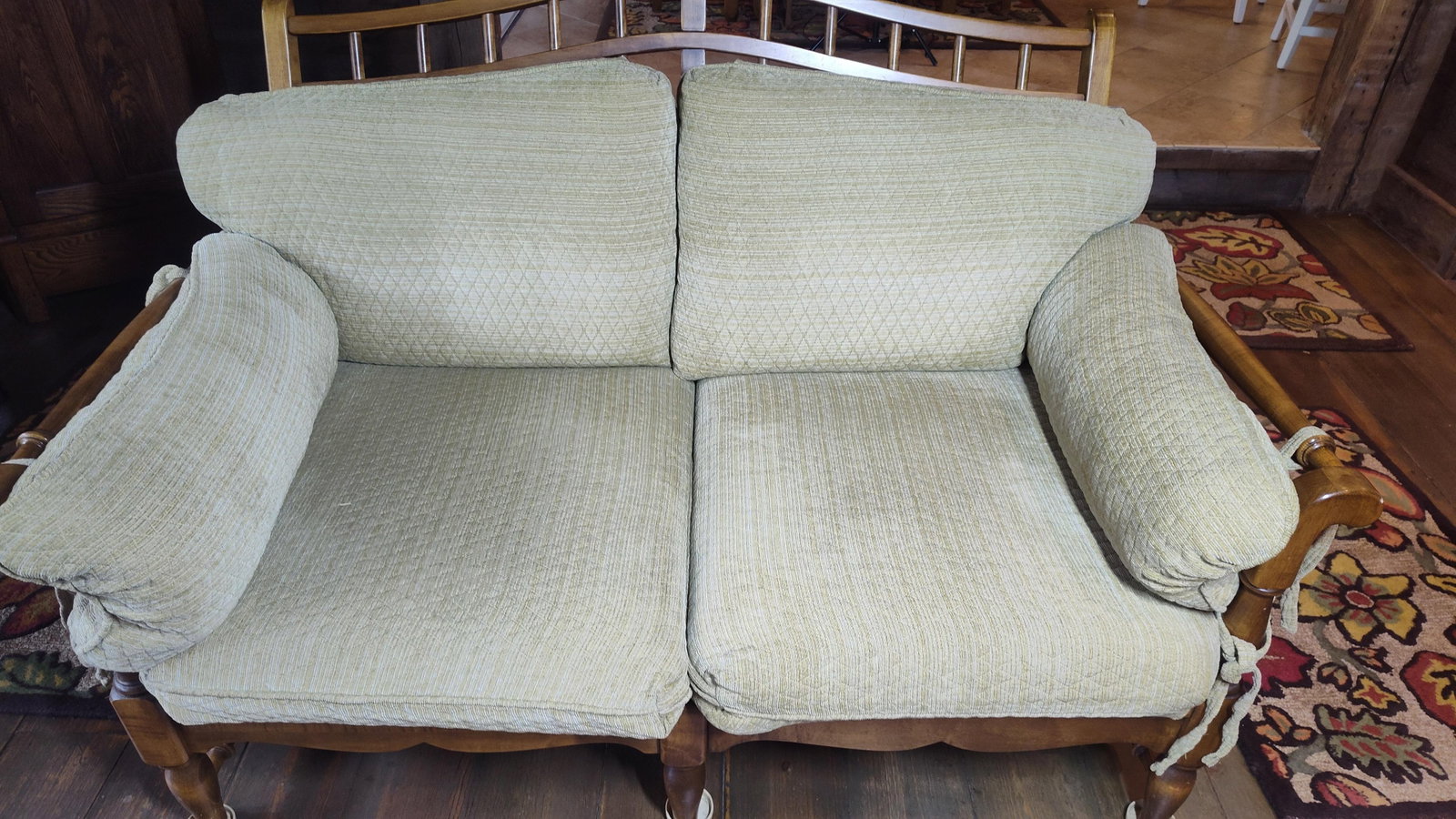 Early American Hardwood Spindle Back Loveseat (1 of 5)