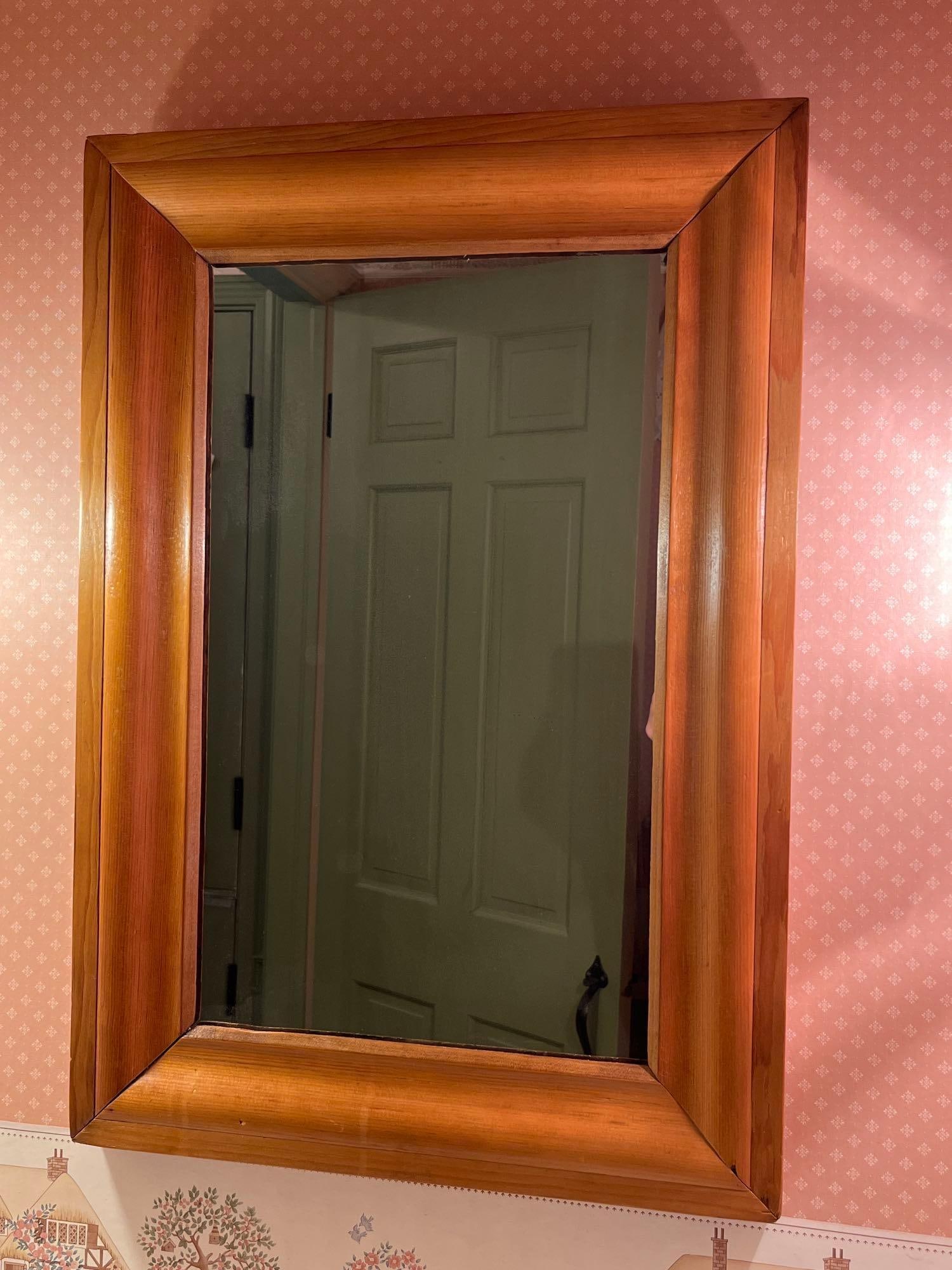 Rectangular Mirror w/ Convex Stained Wood Frame (1 of 2)