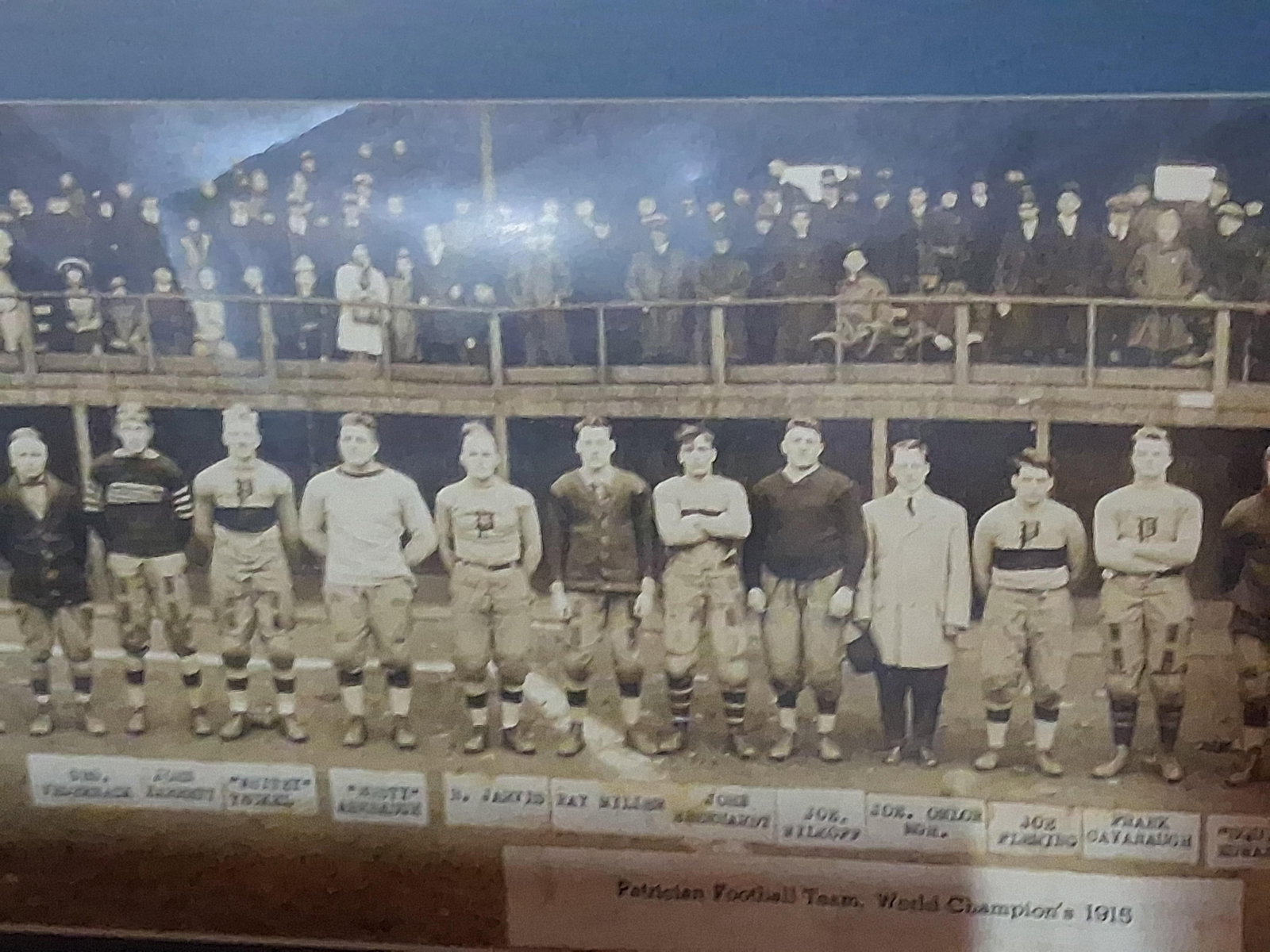 1915 Youngstown Patricians Football Photograph: This is a framed historical panoramic photograph of the 1915 Youngstown Patricians football team, a prominent professional squad from the Ohio League era. The photograph commemorates the season in