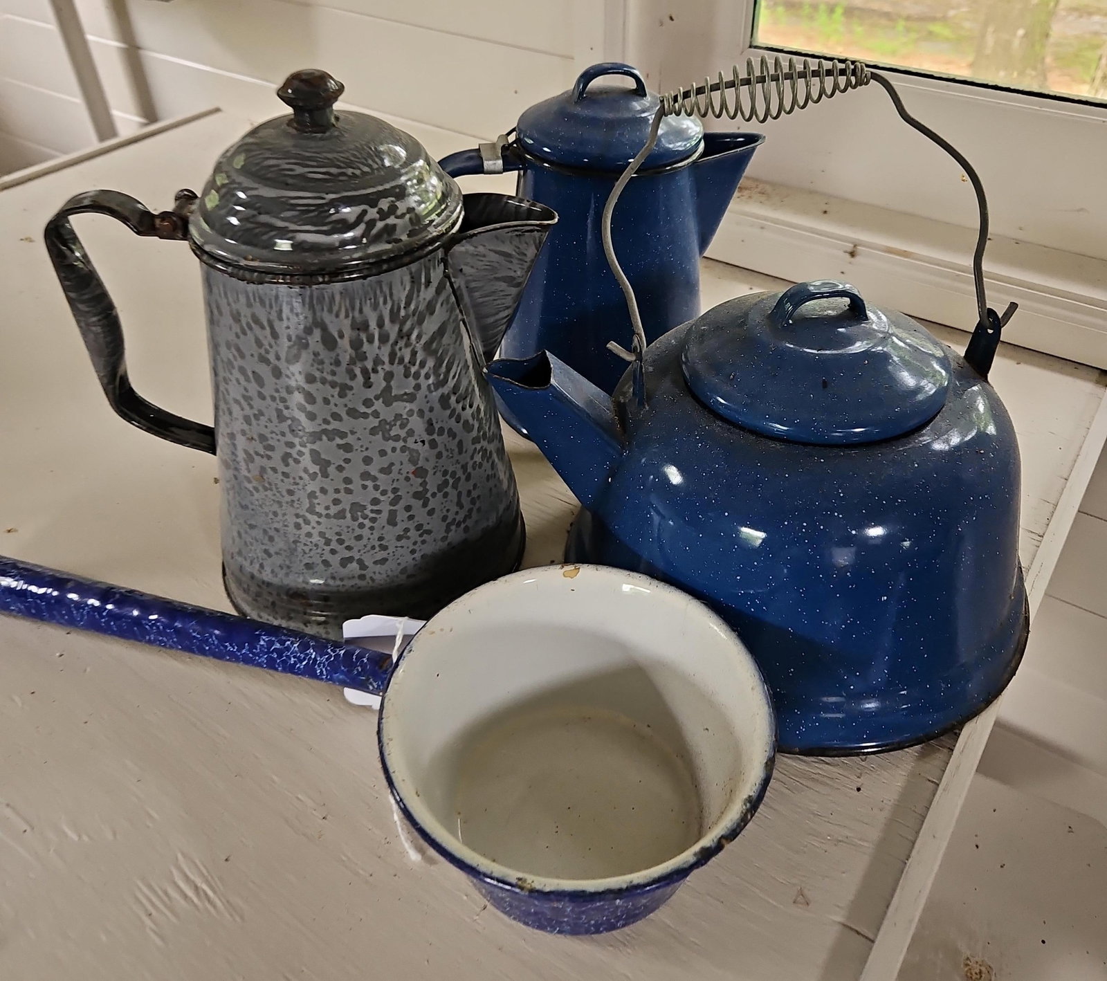 Set 4 Vtg American Gray & Blue Speckled Enamelware (1 of 5)