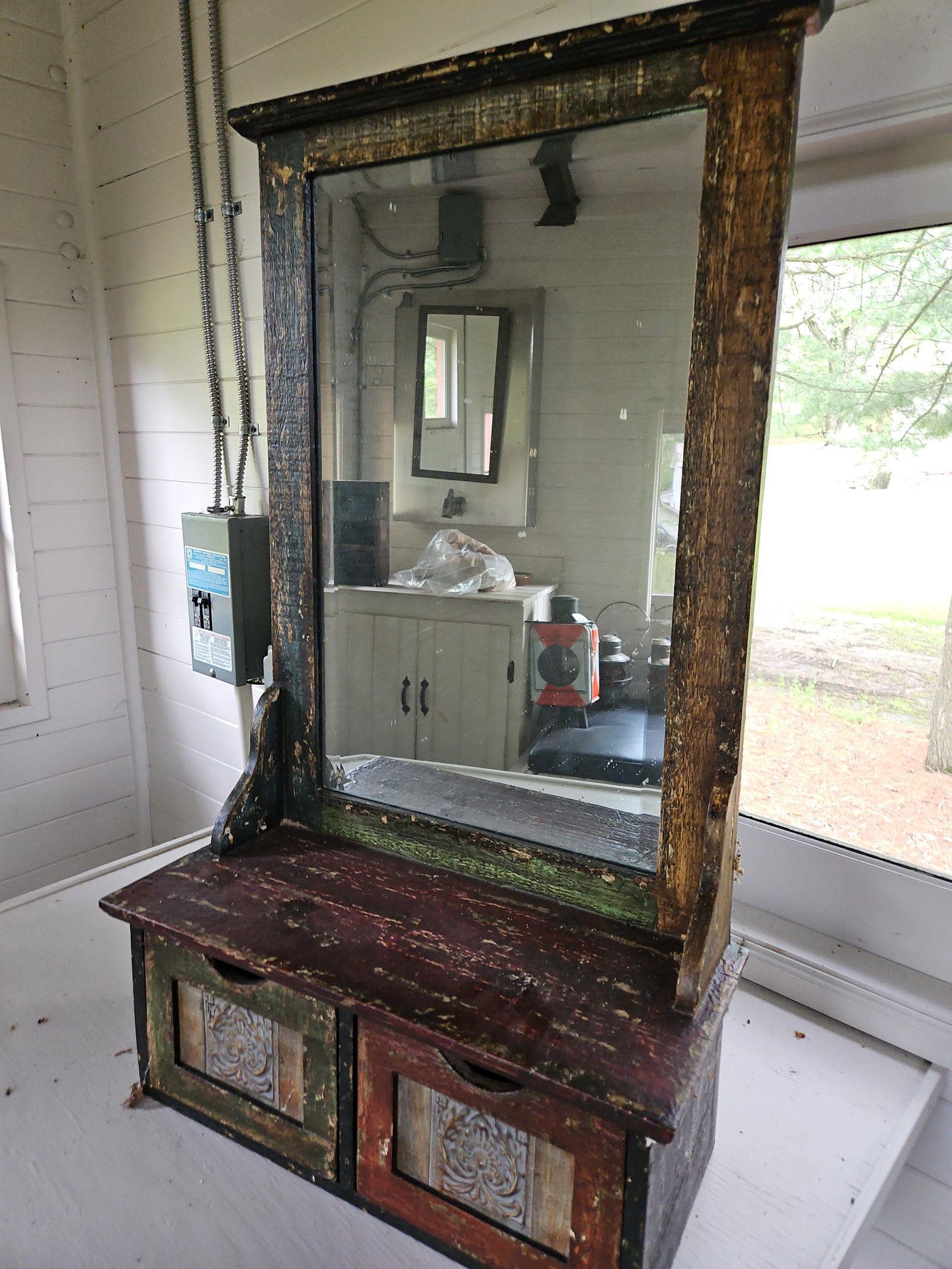 Rustic Folk Art Vanity Mirror w/ 2-Drawer Base (1 of 12)
