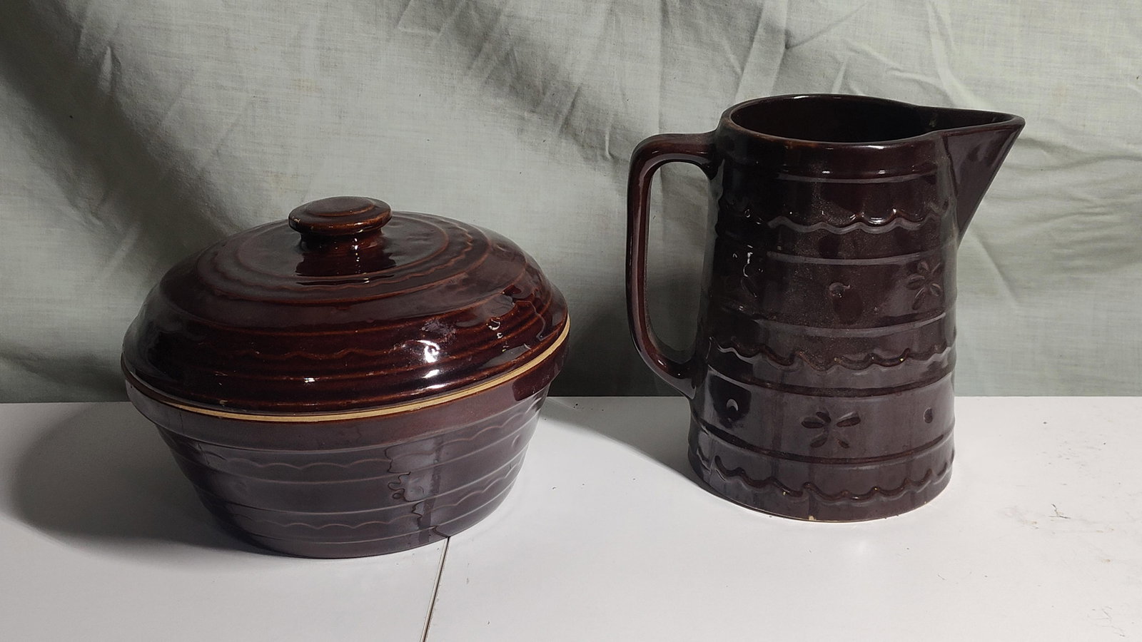 Stoneware Pitcher and Bowl (1 of 3)