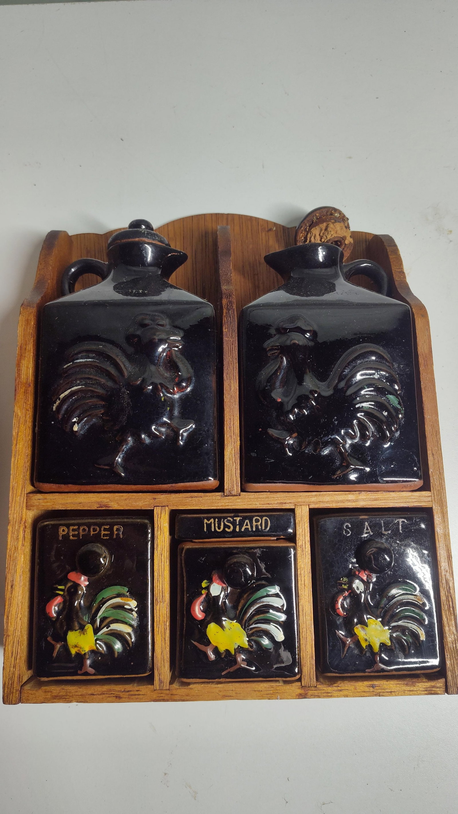 Pair Mid-C. Ceramic Spice/Condiment Sets w/ Racks - 3