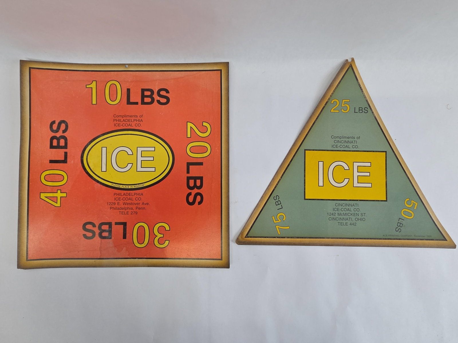 A Pair of Reproduction Ice Delivery Window Cards for Philadelphia and Cincinnati Ice-Coal Companies (1 of 6)