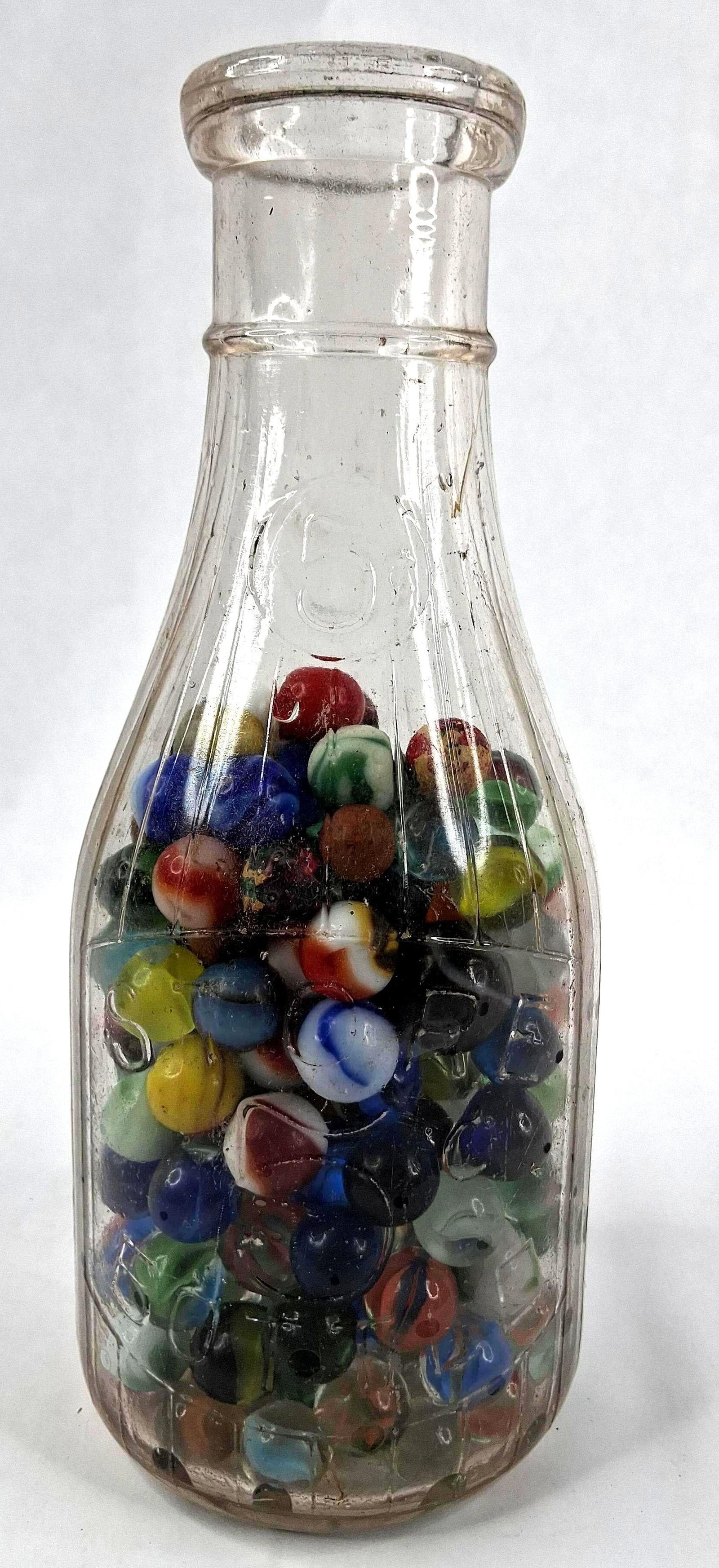 Glass Milk Bottle w Uranium and Early Glass Marbles. (1 of 9)