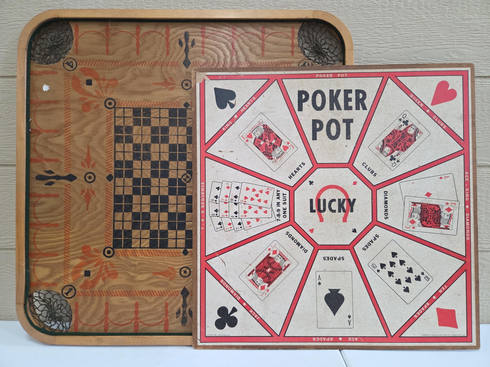 Two Double-Sided Game Boards including 1961 Charles Mayer Studios Poker Pot (1 of 9)