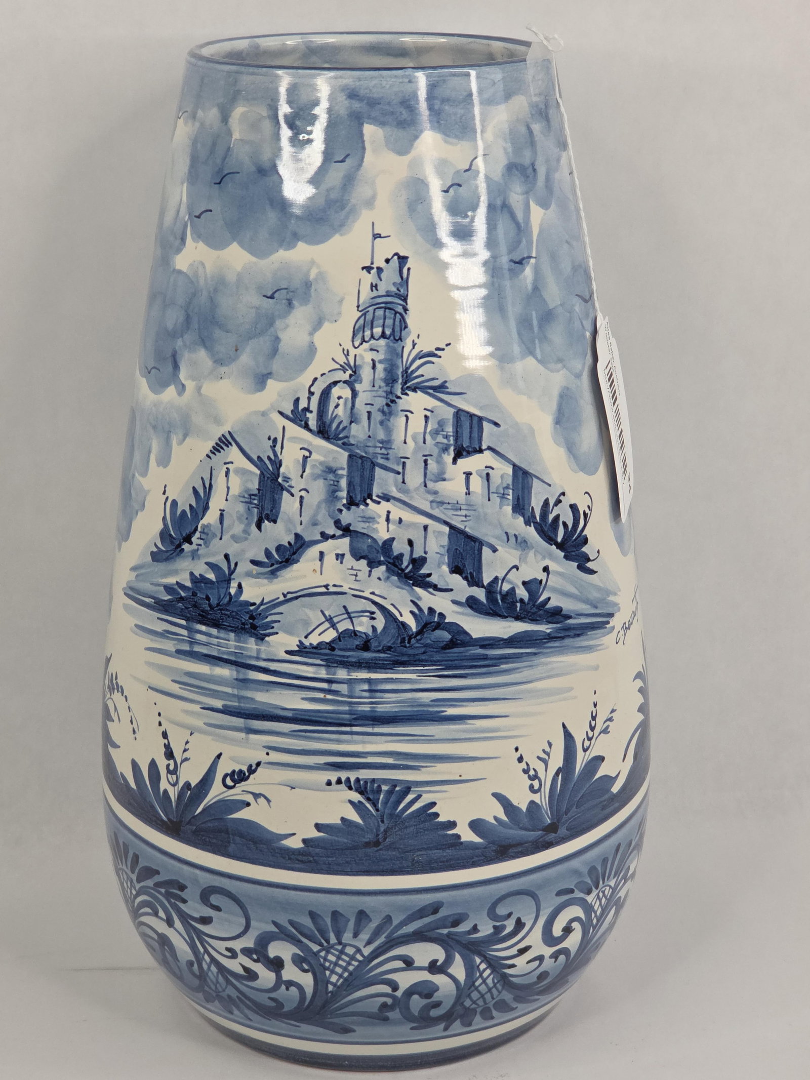 Vittoria Mazzotti Albisola Blue and White Majolica Landscape Floor Vase (1 of 7)