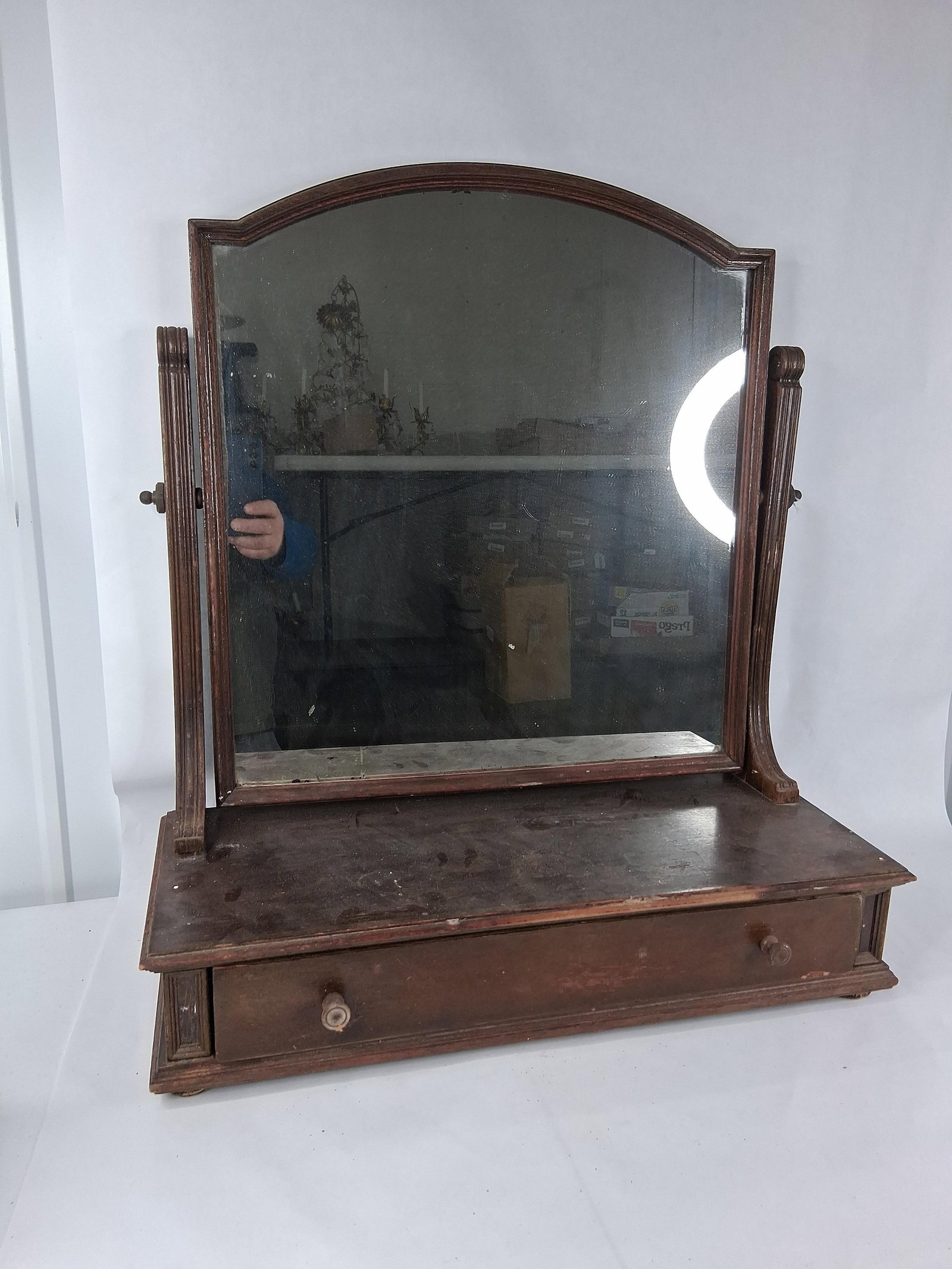 Antique Tabletop Swivel Dressing Mirror w/ Drawer (1 of 7)