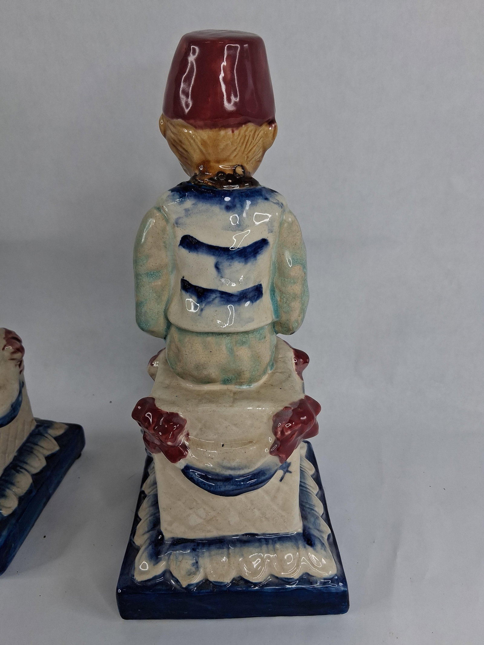 Pair Majolica Style Reading Monkey Figurines - 4