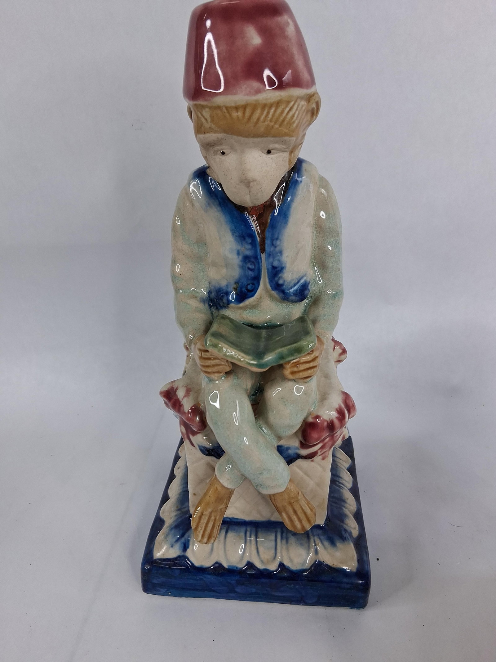 Pair Majolica Style Reading Monkey Figurines - 7
