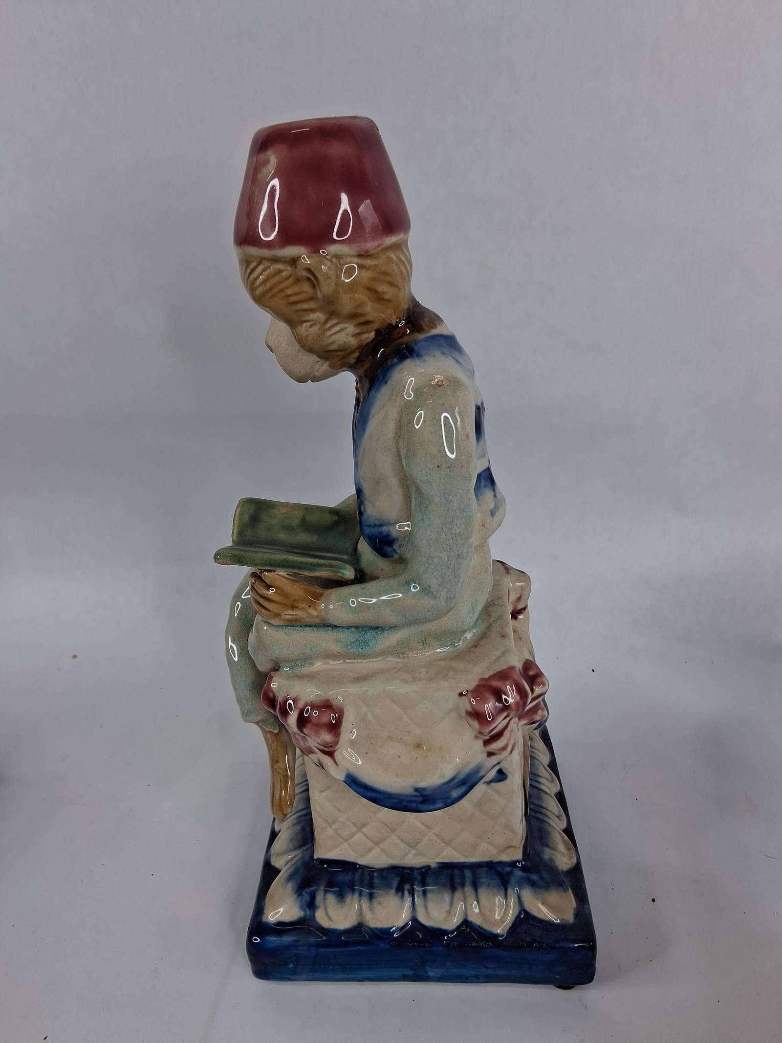 Pair Majolica Style Reading Monkey Figurines - 8
