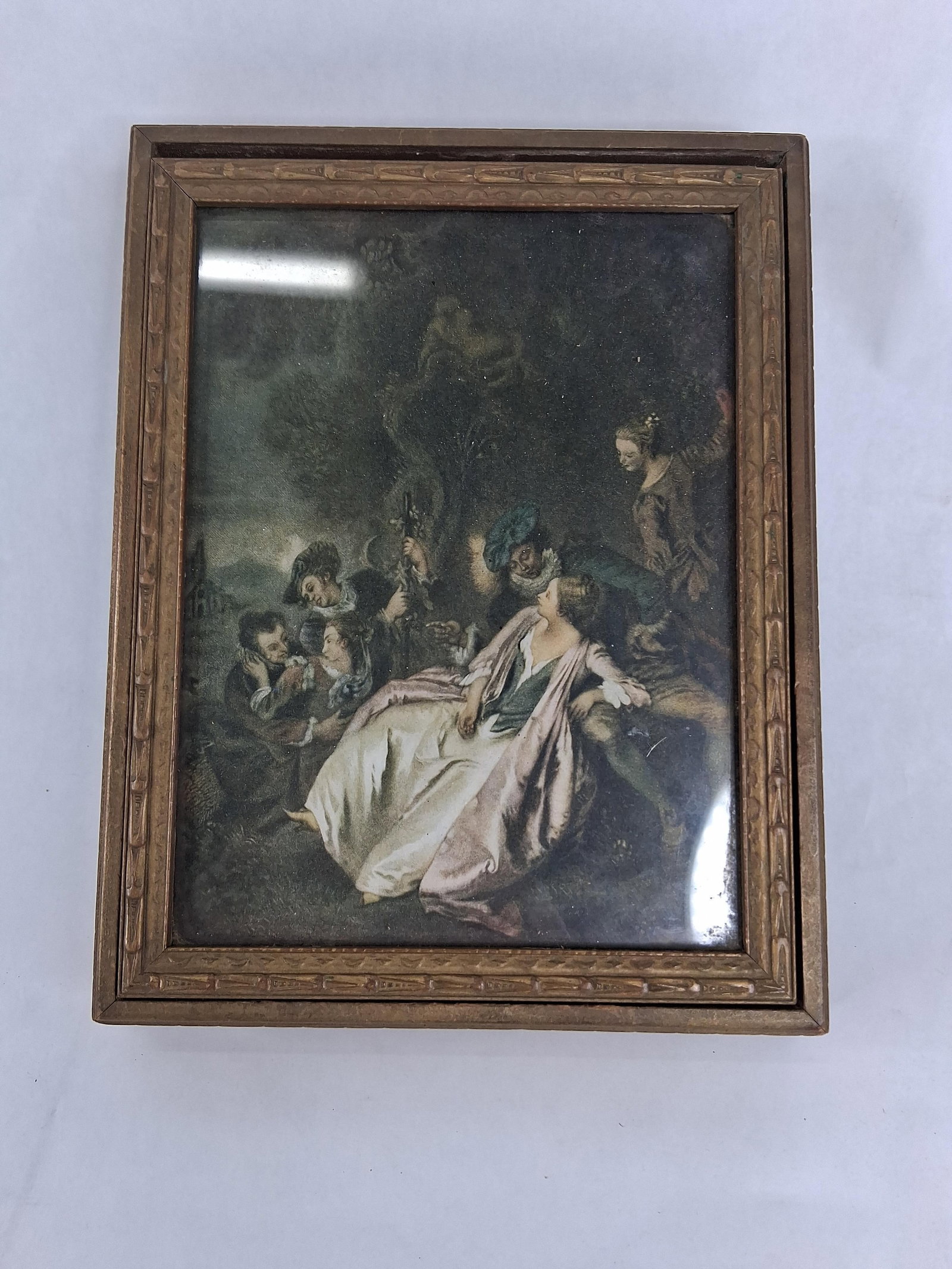 Wood Trinket Box w/ Rococo Print & Mirror (1 of 6)