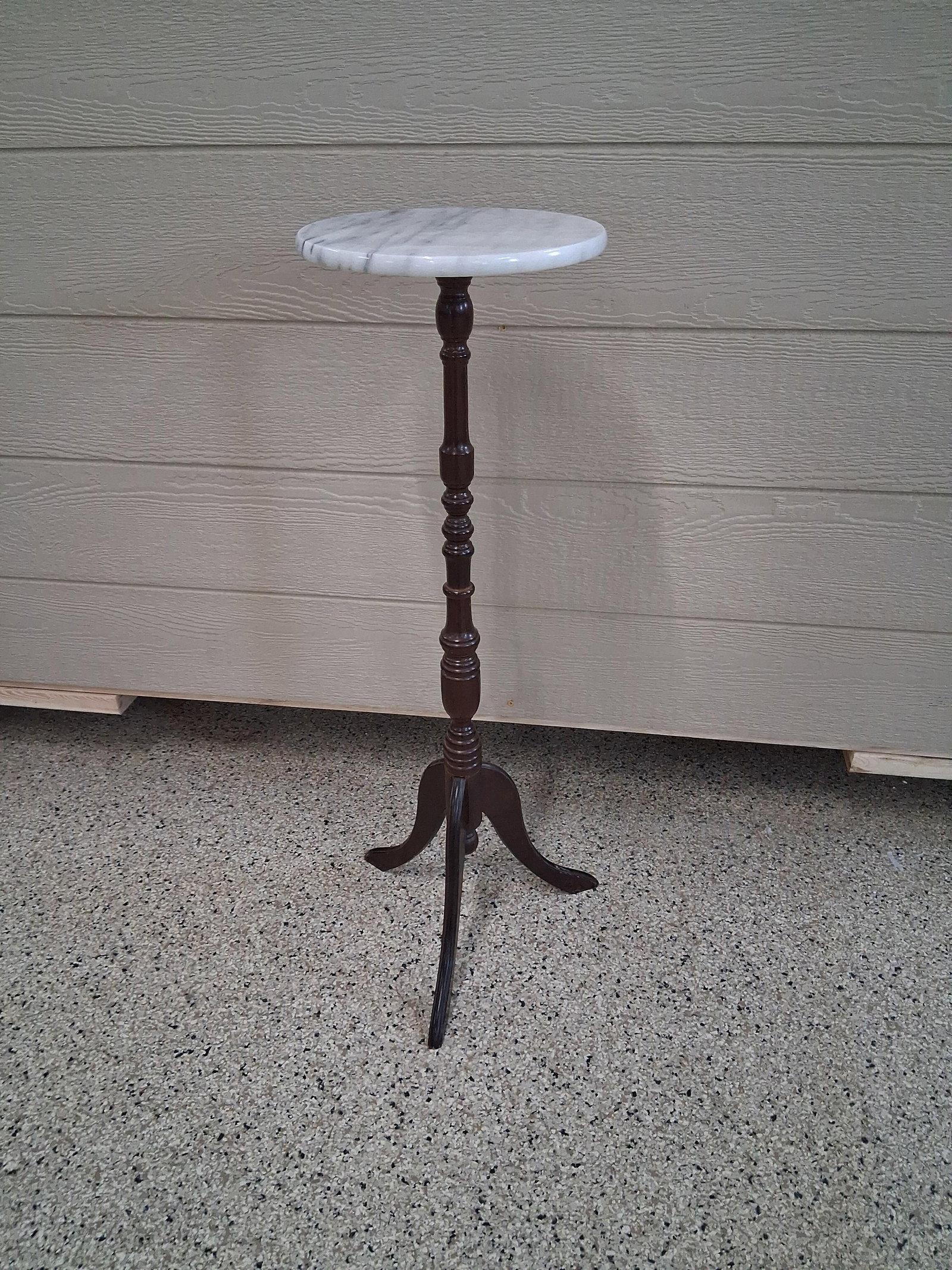 Marble Top Mahogany-Finished Pedestal Plant Stand (1 of 5)