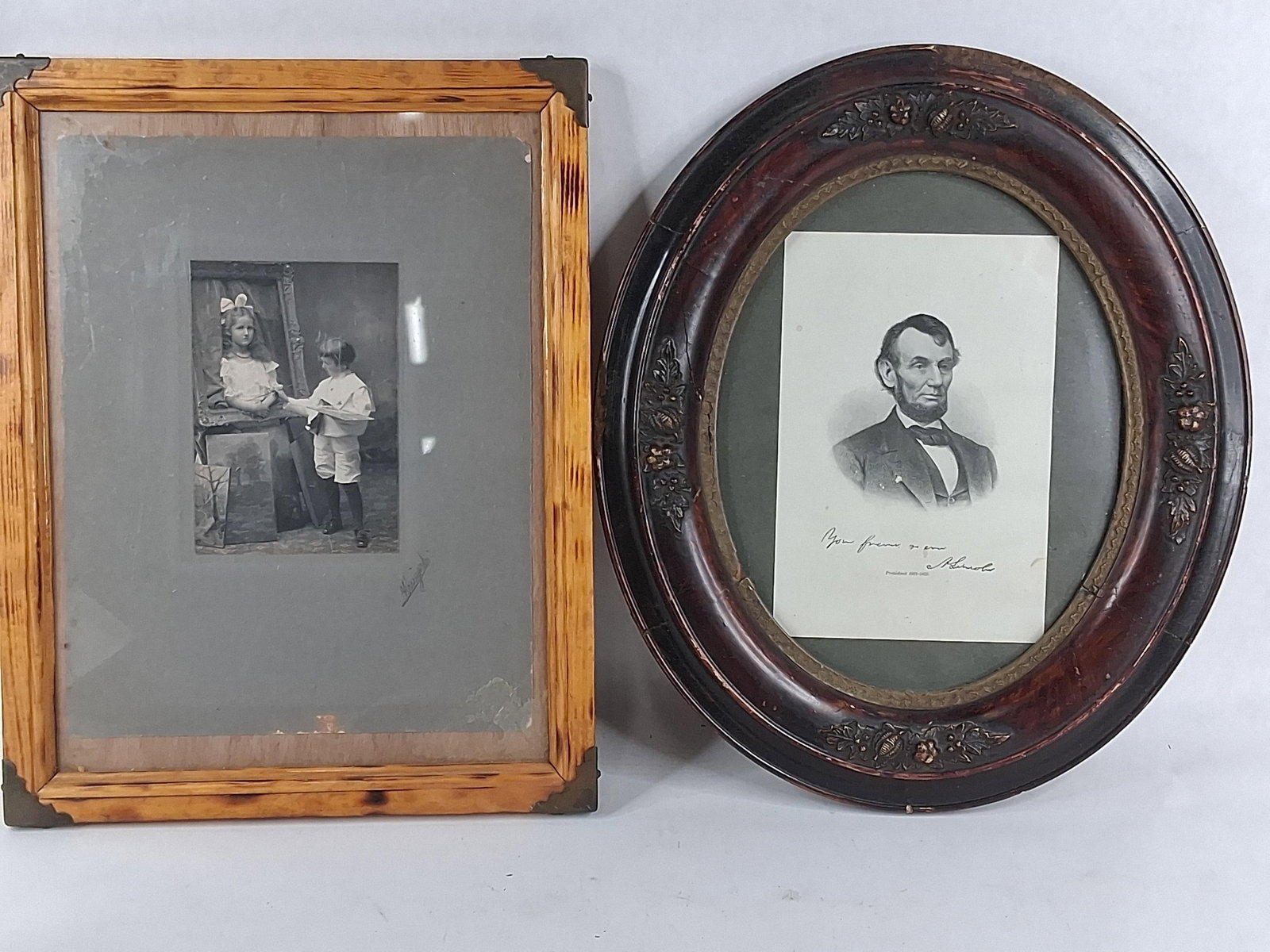 A. Lincoln and H. Viegaard: Two Framed Prints: 14in long A lot consisting of two framed prints. The first is a 19th-century engraving of Abraham Lincoln, depicting the 16th President bust-length with a beard. The print features a printed
