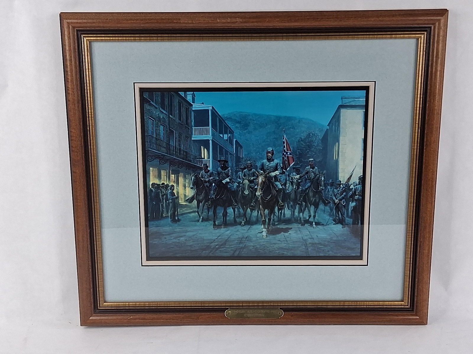 Mort Kunstler, Jackson at Harpers Ferry Print: 18x21 Mort K?nstler (American, b. 1927). A framed print after the original painting titled Stonewall Jackson at Harpers Ferry. The nocturnal scene depicts Confederate General Thomas Stonewall Jackson