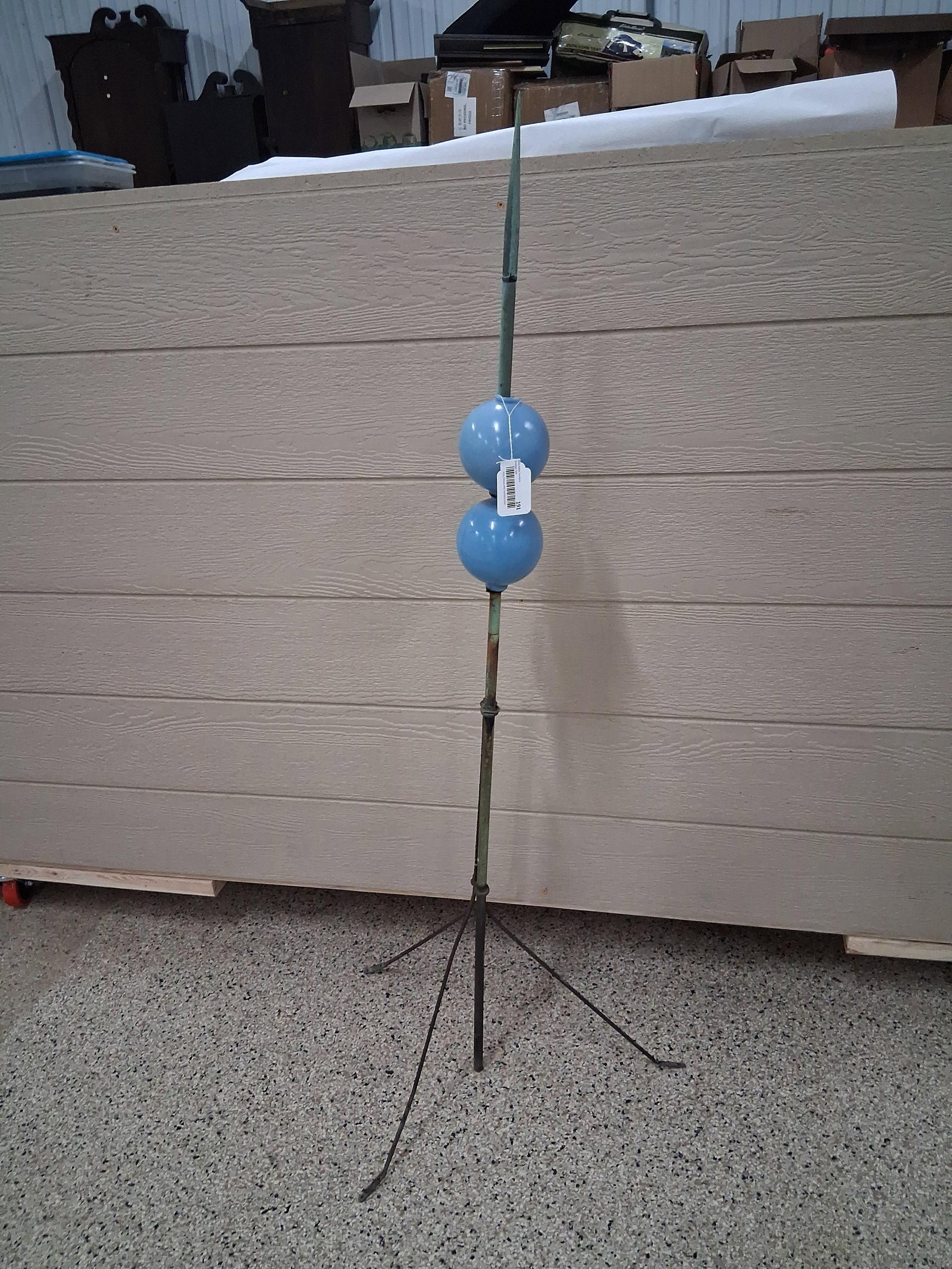 Antique Copper Lightning Rod w/ Blue Glass Spheres (1 of 6)