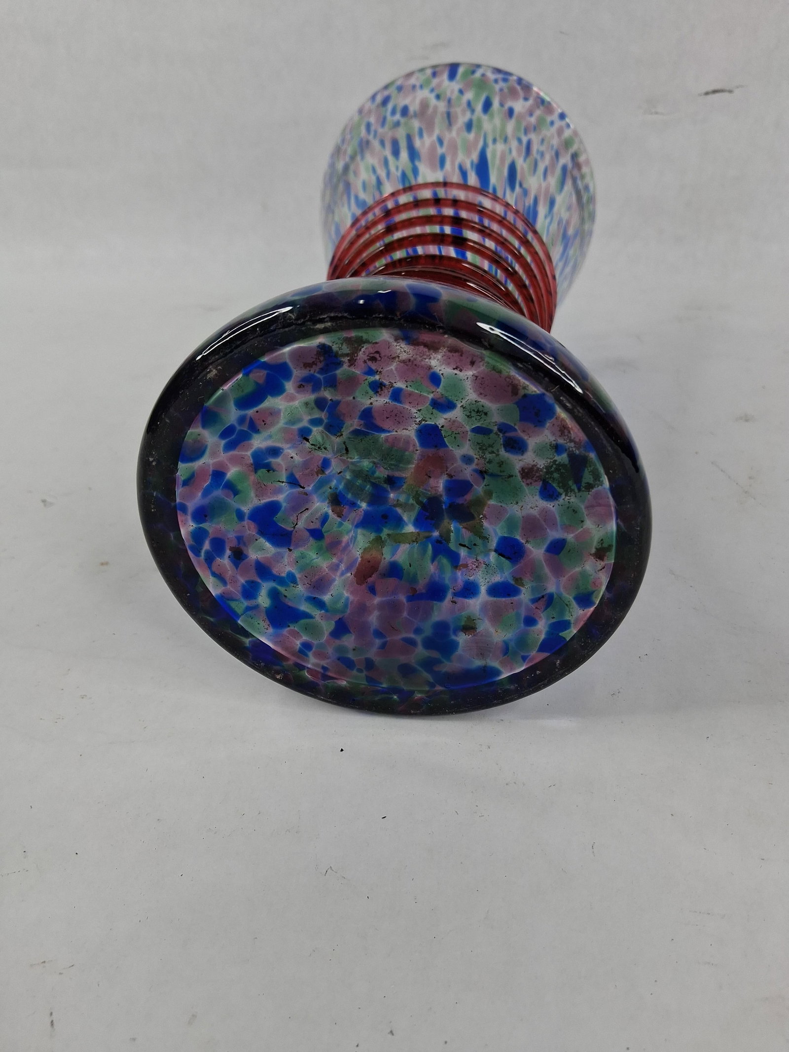 Bohemian Ruby Threaded Spatter Glass Corset Vase - 6