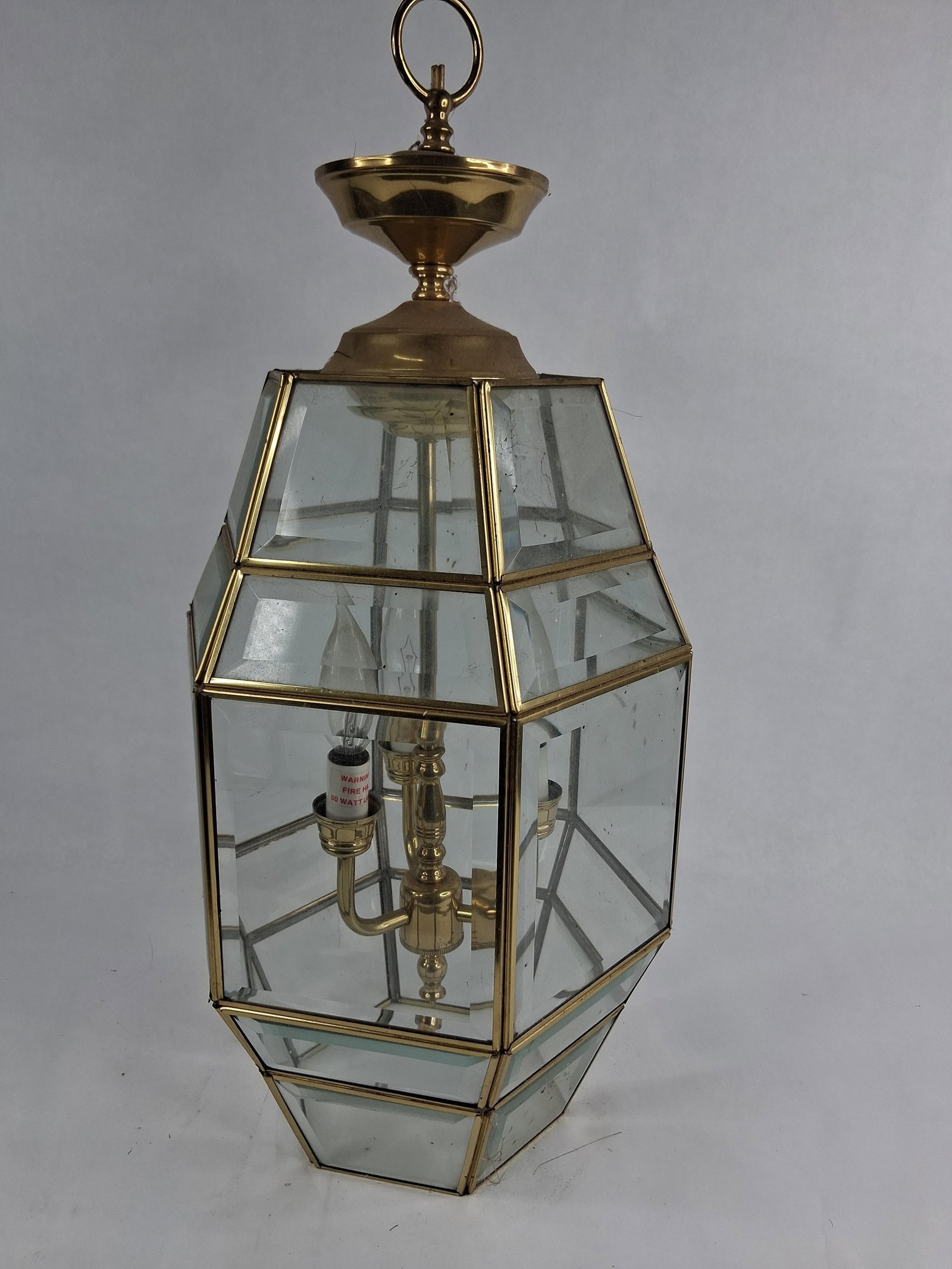 Hexagonal Brass & Beveled Glass 3-Light Lantern (1 of 5)