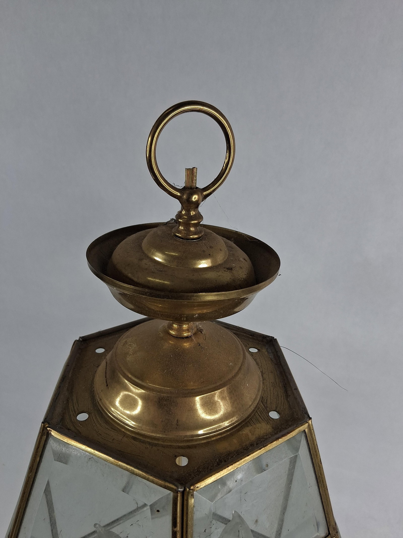 Hexagonal Brass & Beveled Glass 3-Light Lantern - 2
