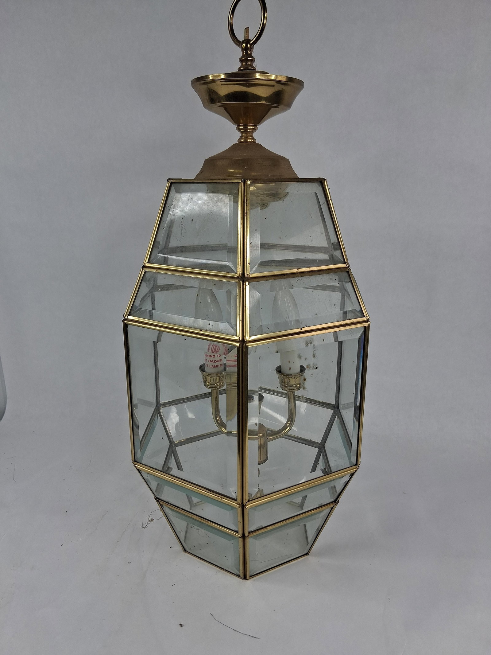 Hexagonal Brass & Beveled Glass 3-Light Lantern - 4