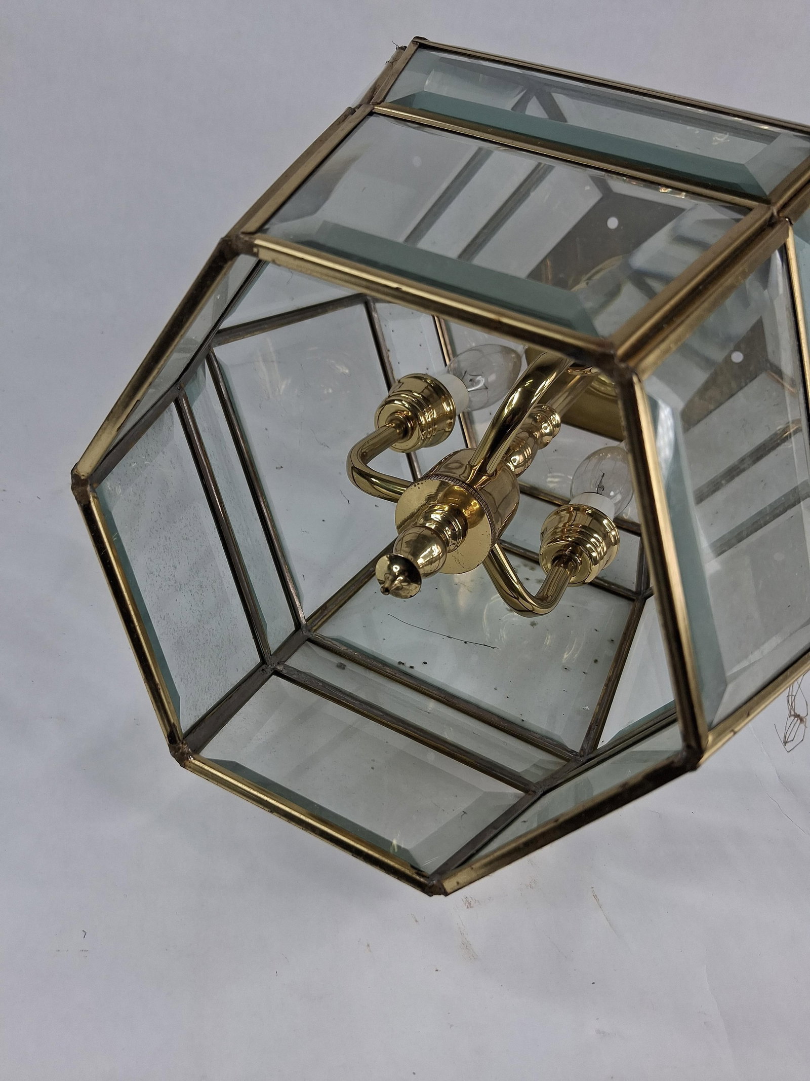 Hexagonal Brass & Beveled Glass 3-Light Lantern - 5
