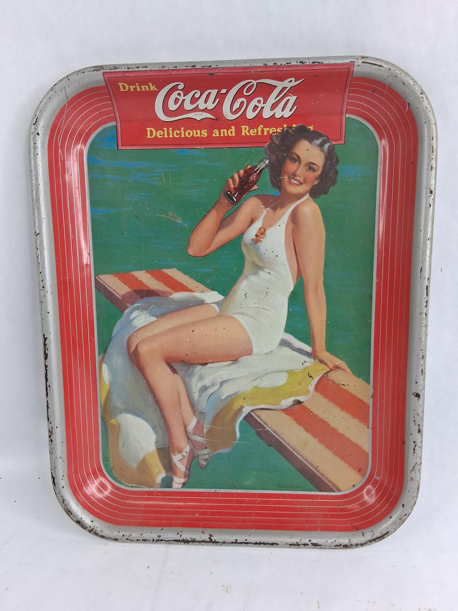 1939 Coca-Cola Springboard Girl Litho Metal Tray (1 of 4)