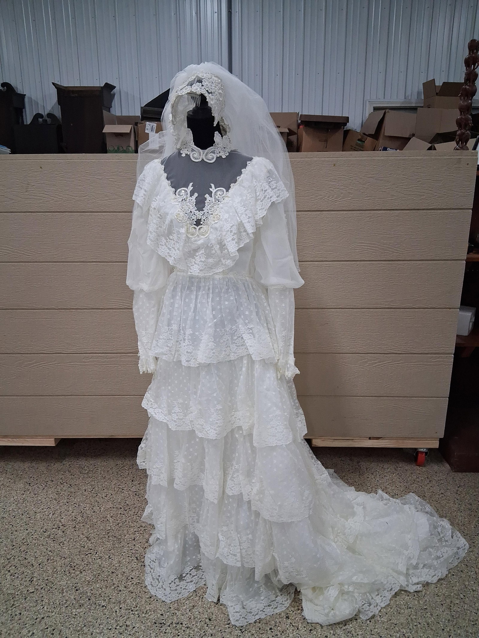 1980s Alfred Angelo Tiered Lace Wedding Gown (1 of 10)