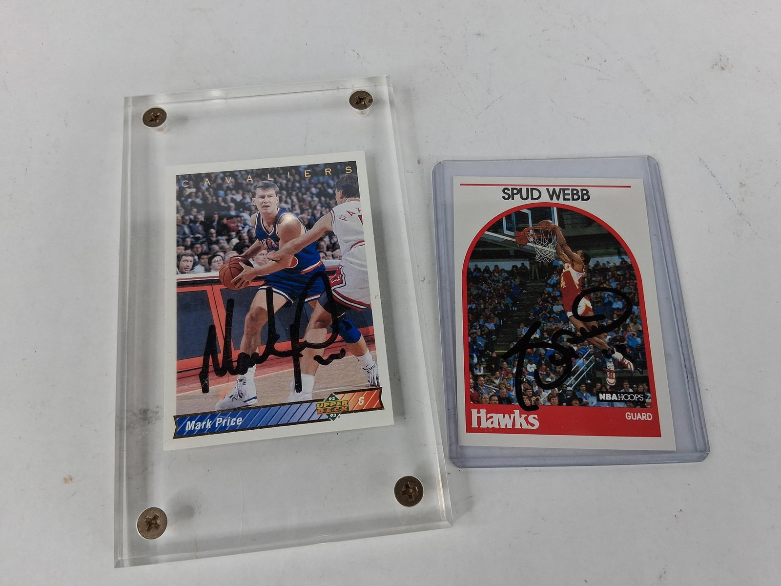 Upper Deck & Hoops Autographed Price & Webb Cards: This lot features two autographed NBA basketball cards from the late 1980s and early 1990s. The first item is a 1992-93 Upper Deck Mark Price card, number 234, representing the Cleveland Cavaliers.