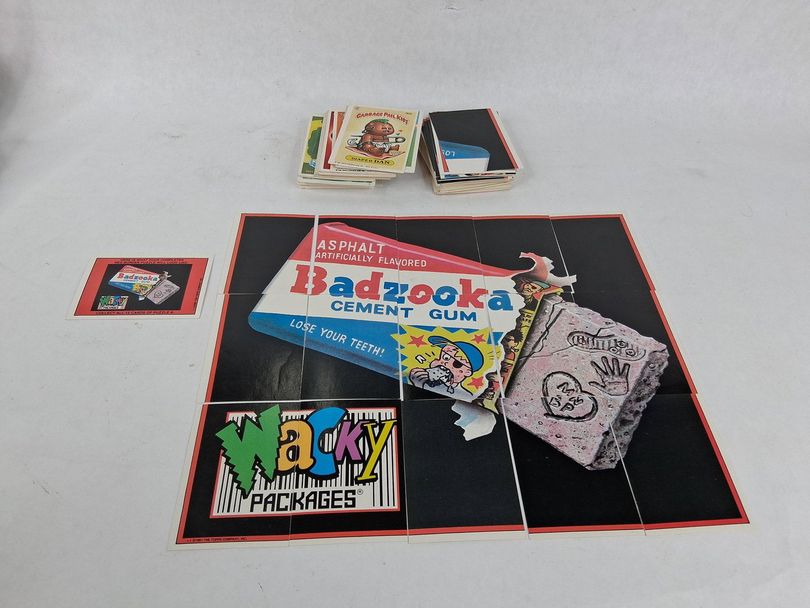 Topps Garbage Pail Kids & Wacky Packages Cards: A large collection of Topps non-sport trading cards and stickers featuring the Garbage Pail Kids and Wacky Packages series. The collection includes a significant group of Garbage Pail Kids cards from