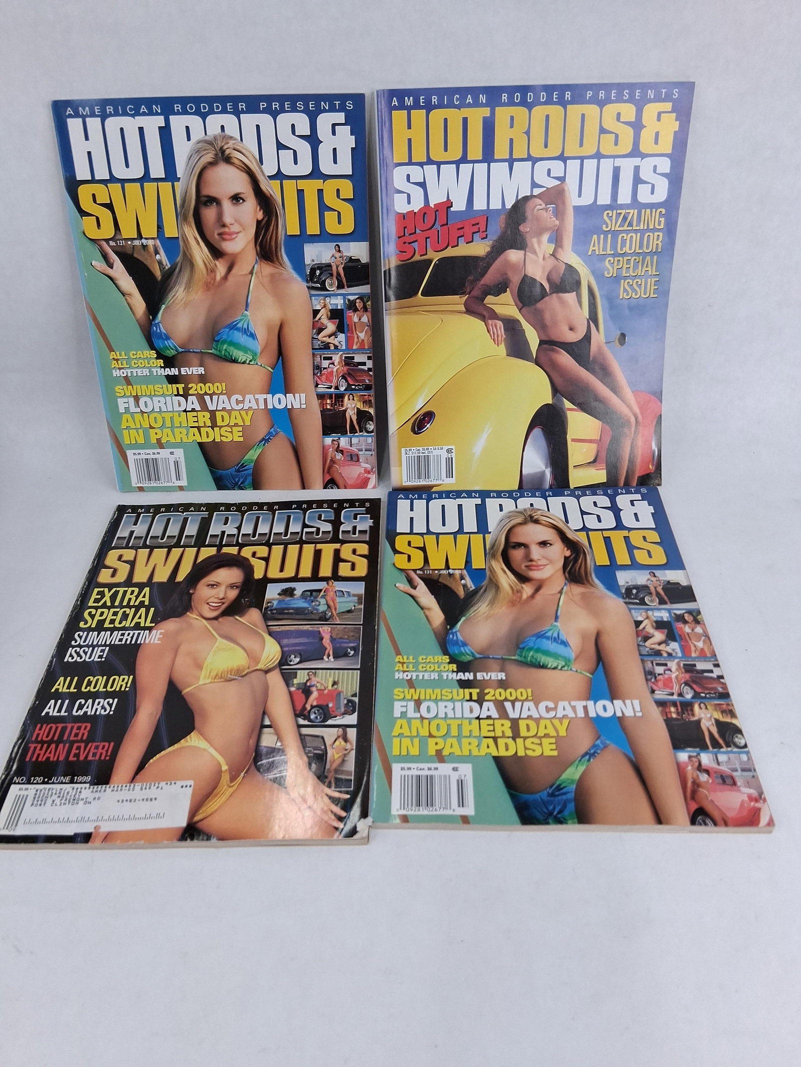 4 American Rodder: Hot Rods & Swimsuits Magazines: This collection consists of four issues of American Rodder Presents: Hot Rods & Swimsuits, a United States publication produced between June 1999 and July 2000. These softcover, staple-bound