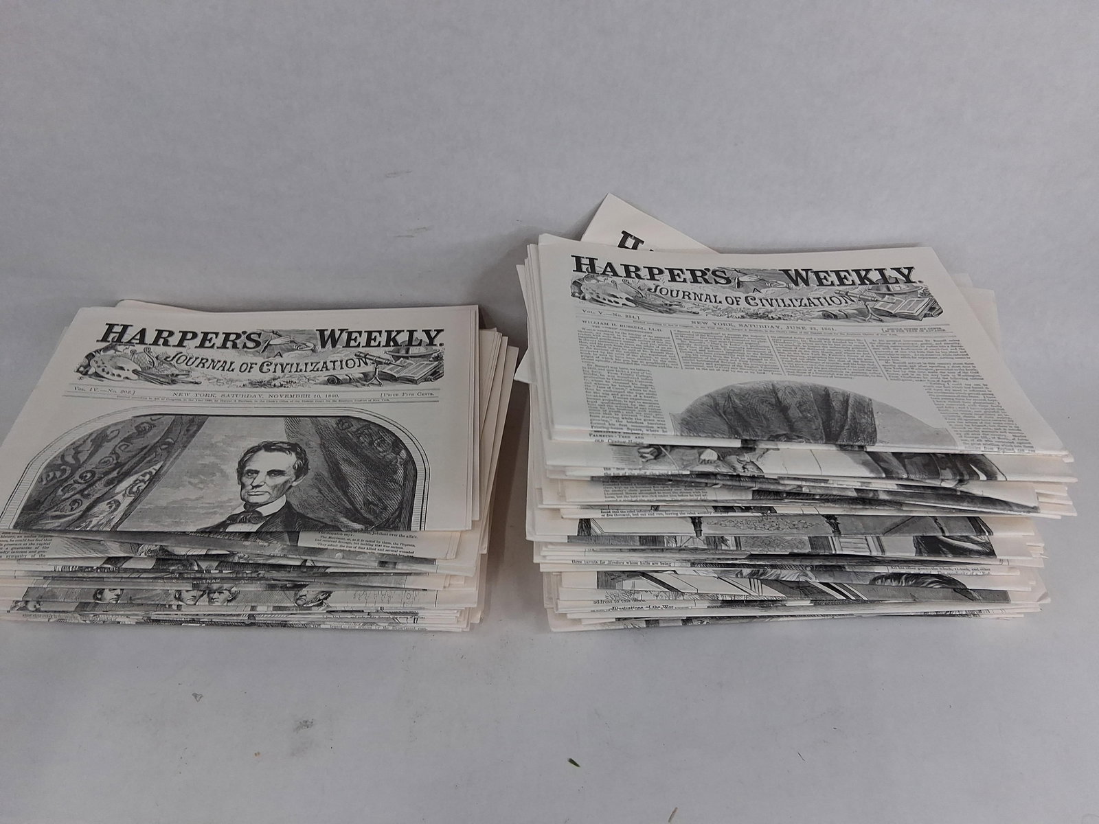 Harper & Brothers Harper's Weekly Reissues 1860-62: An assortment of mid-20th century facsimile reissues of Harper's Weekly: A Journal of Civilization, originally published by Harper & Brothers, New York. This collection includes multiple loose