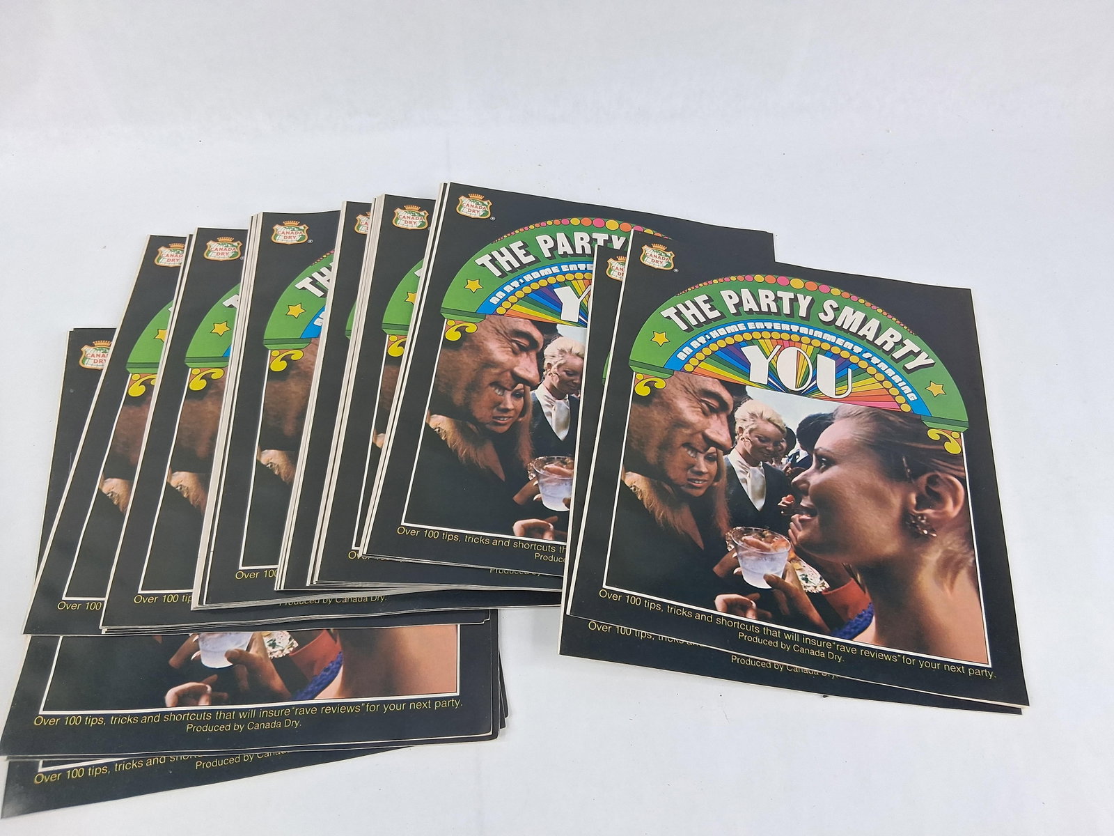 Canada Dry, The Party Smarty Booklet, 1970: A collection of advertising pamphlets titled The Party Smarty: An At-Home Entertainment Starring You, produced and published by Canada Dry, Corp., New York. These quarto-sized stapled booklets,