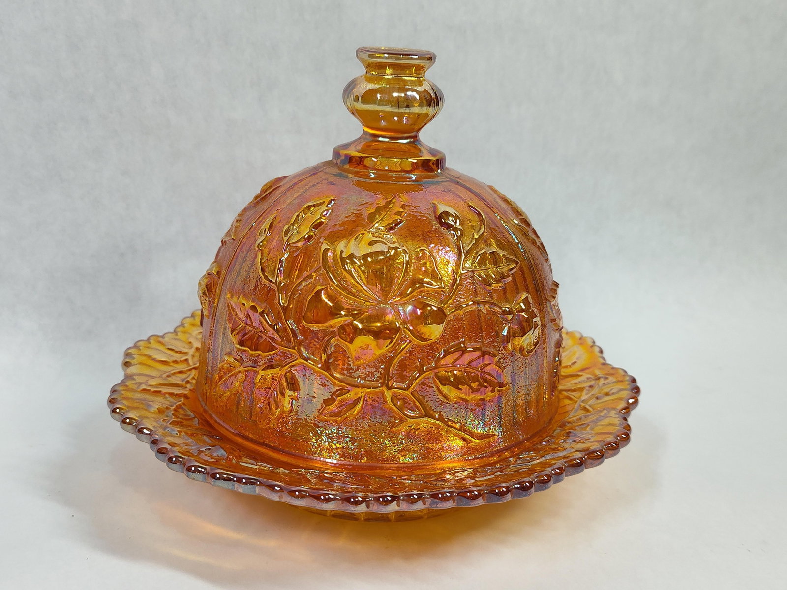 Imperial Marigold Carnival Lustre Rose Butter Dish (1 of 4)