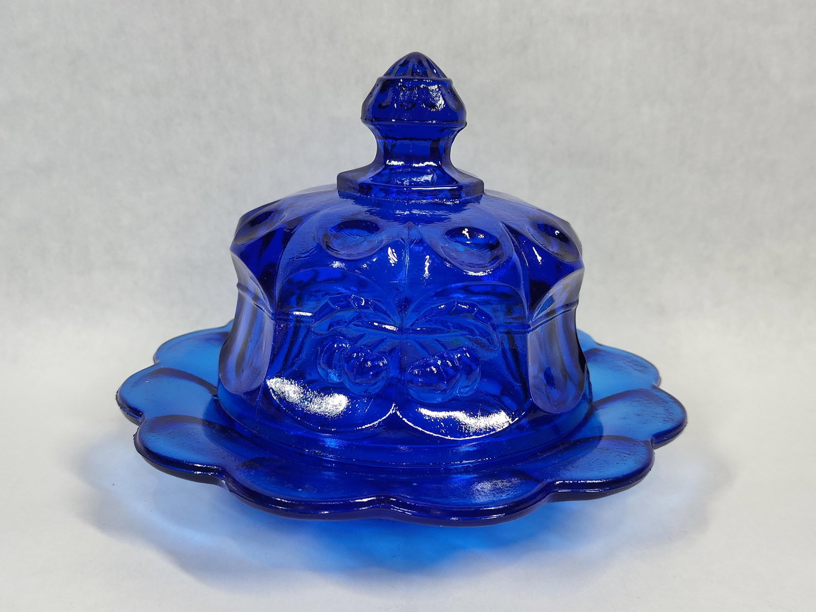 Cobalt Pressed Glass Butter Dish, Cherry & Circle (1 of 3)