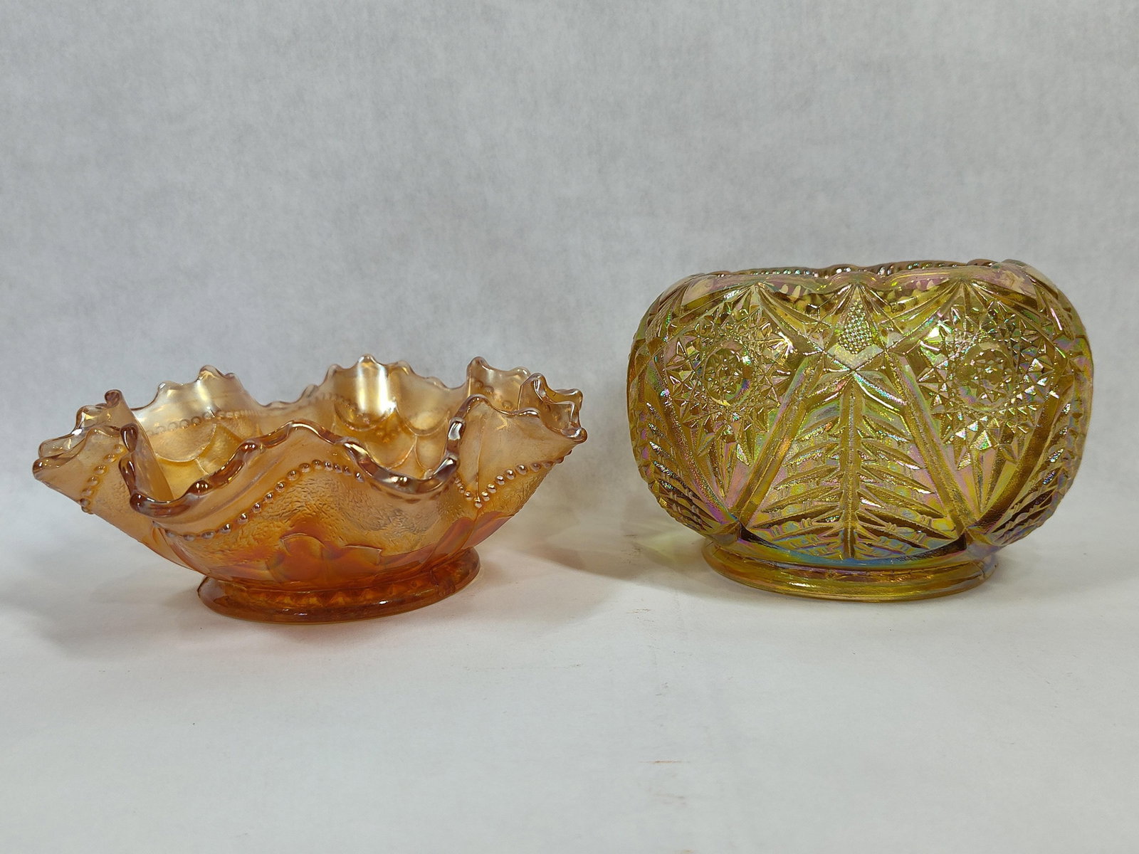 Attr. Imperial Glass Marigold Carnival Glass, Pair (1 of 6)