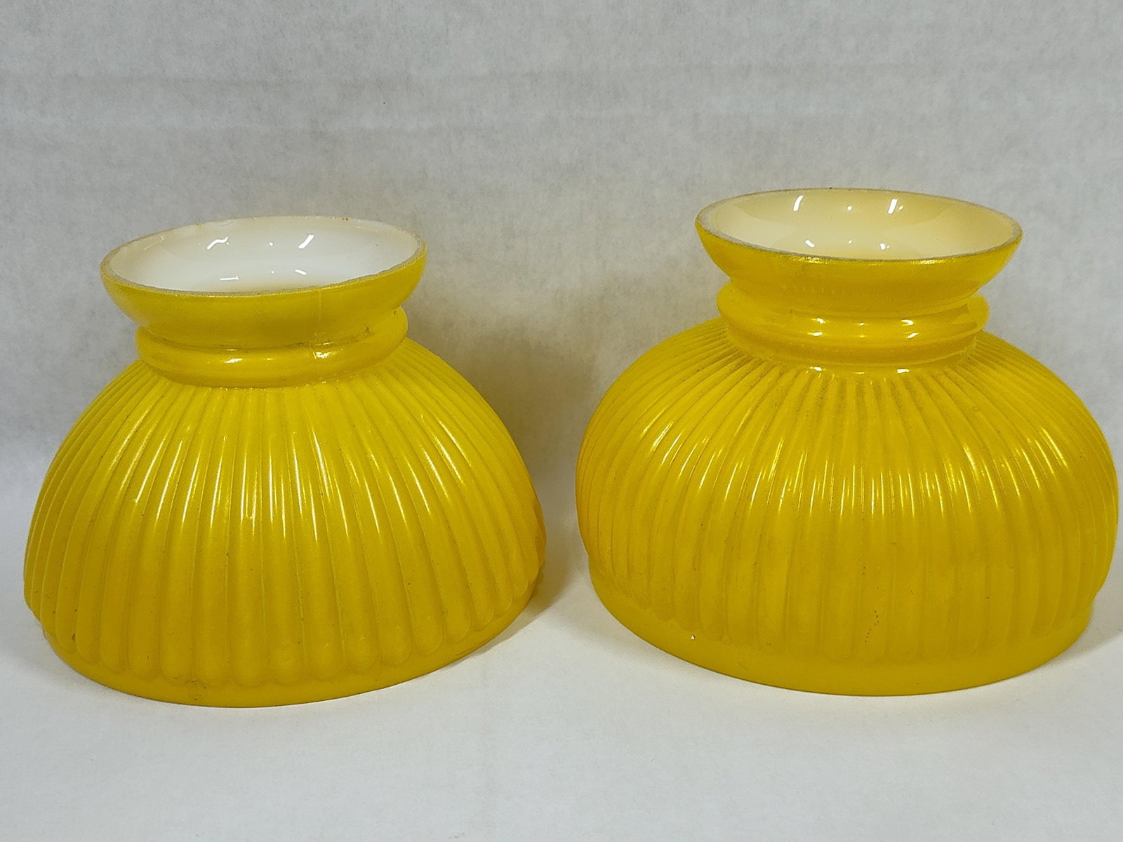 Pair Mid-C. Yellow Cased Glass Student Lamp Shades (1 of 4)
