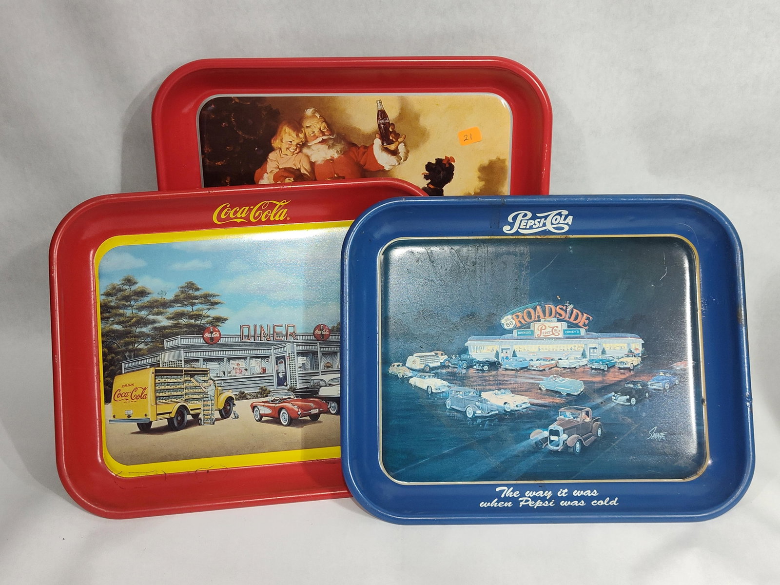 Trio Coca-Cola & Pepsi-Cola Advertising Tin Trays (1 of 12)