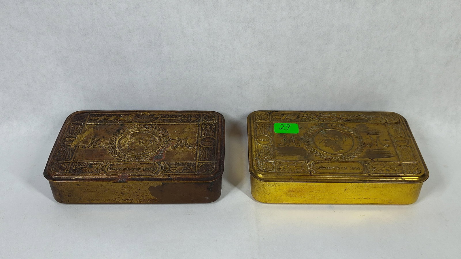 Pair WWI Princess Mary Brass Christmas Boxes, 1914 (1 of 4)
