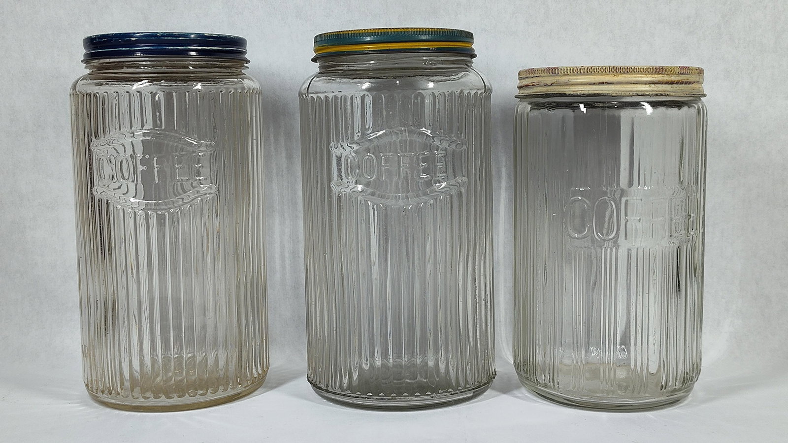 Trio Hoosier Style Ribbed Glass Coffee Canisters (1 of 3)