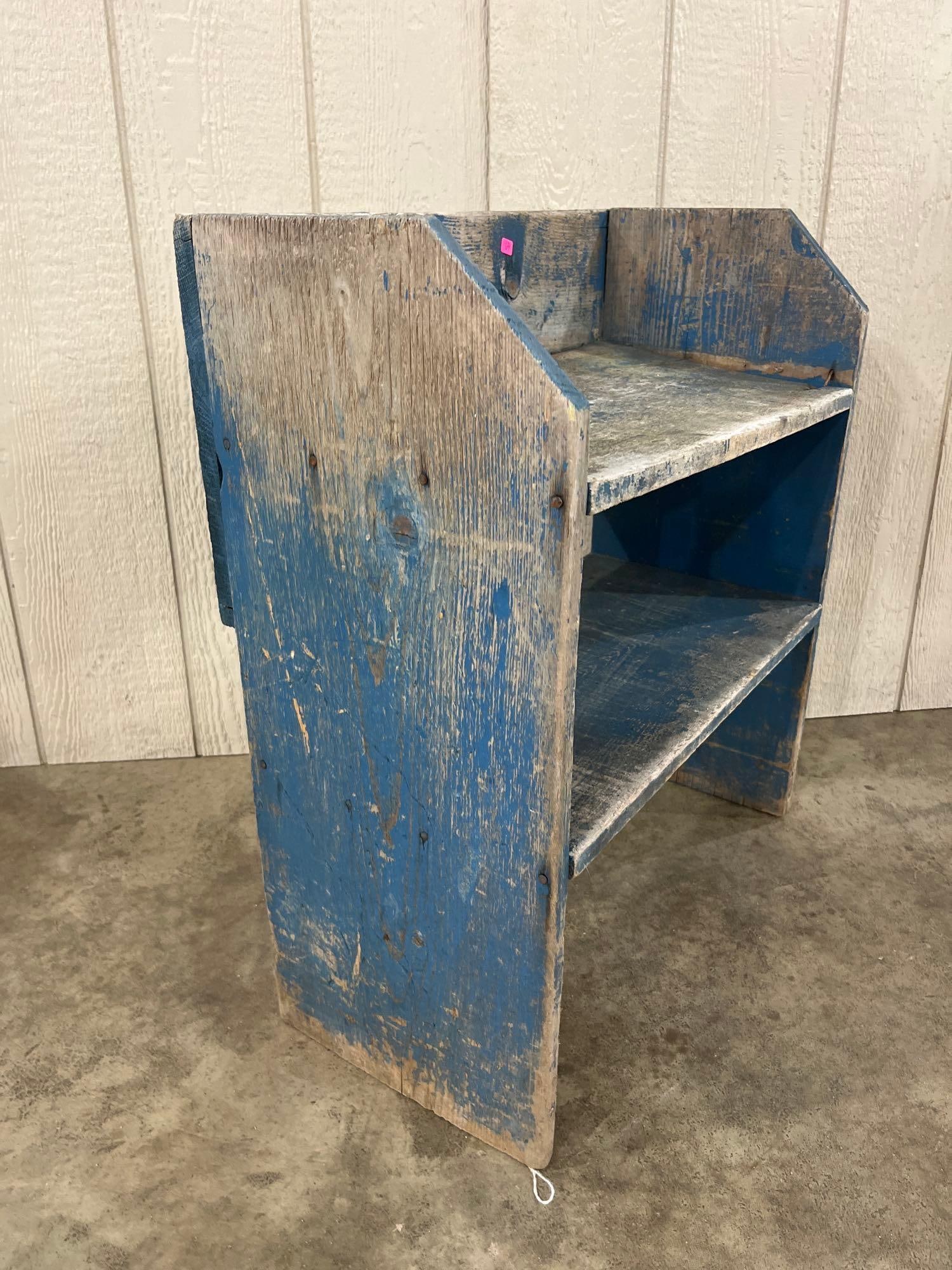 American Primitive Blue Painted Pine Bucket Bench - 2